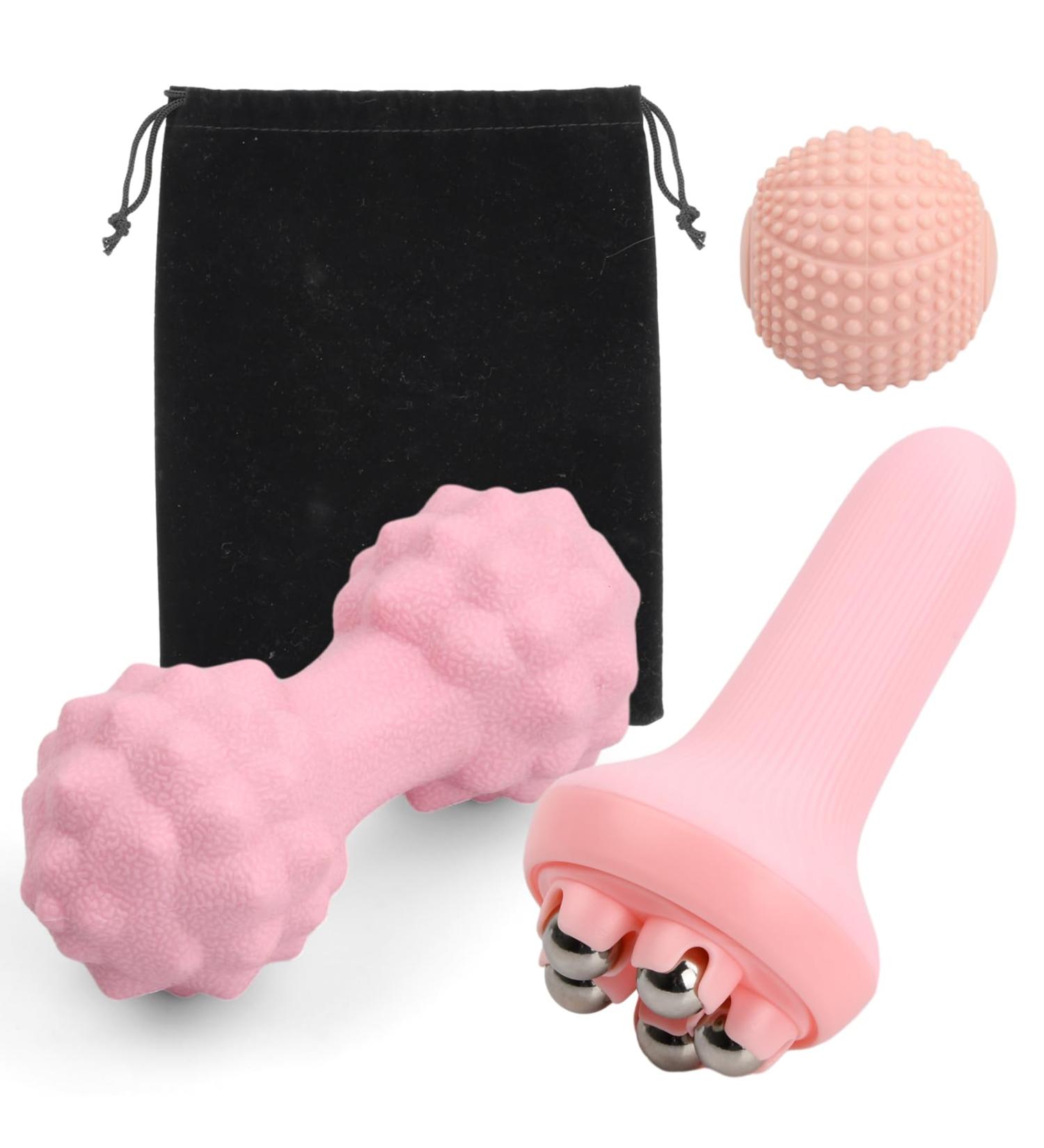 Granvoo Massage Ball Set - Hedgehog Duoball & Handheld Fascia Roller | Effective Muscle Tension & Pain Relief | Trigger Point Massager - Pink - Buy Online on GoSupps.com