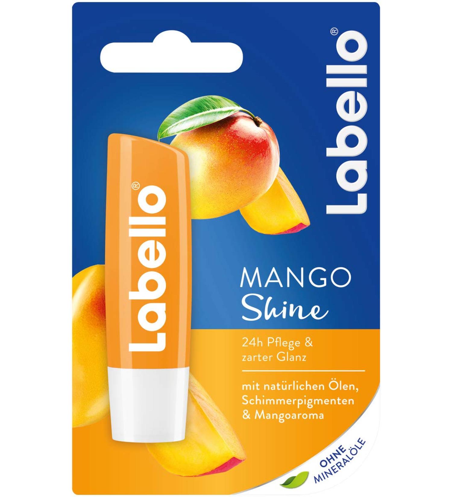 Labello LABELLO Mango Shine Lip Balm with Delicate Shine and Shimmering Pigments and Mango Aroma Lip Care Without Mineral Oils 4.8 g
