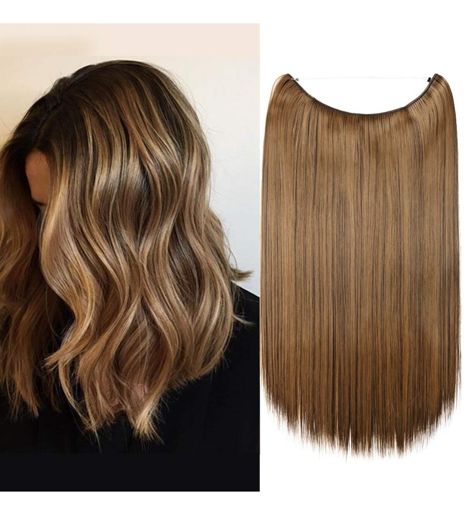 Silk-Co Hair Extensions with Rubber Band - 50cm Smooth Invisible Cord Synthetic Hair Chocolate Brown & Brown Mix for Women - Buy Online on GoSupps.com