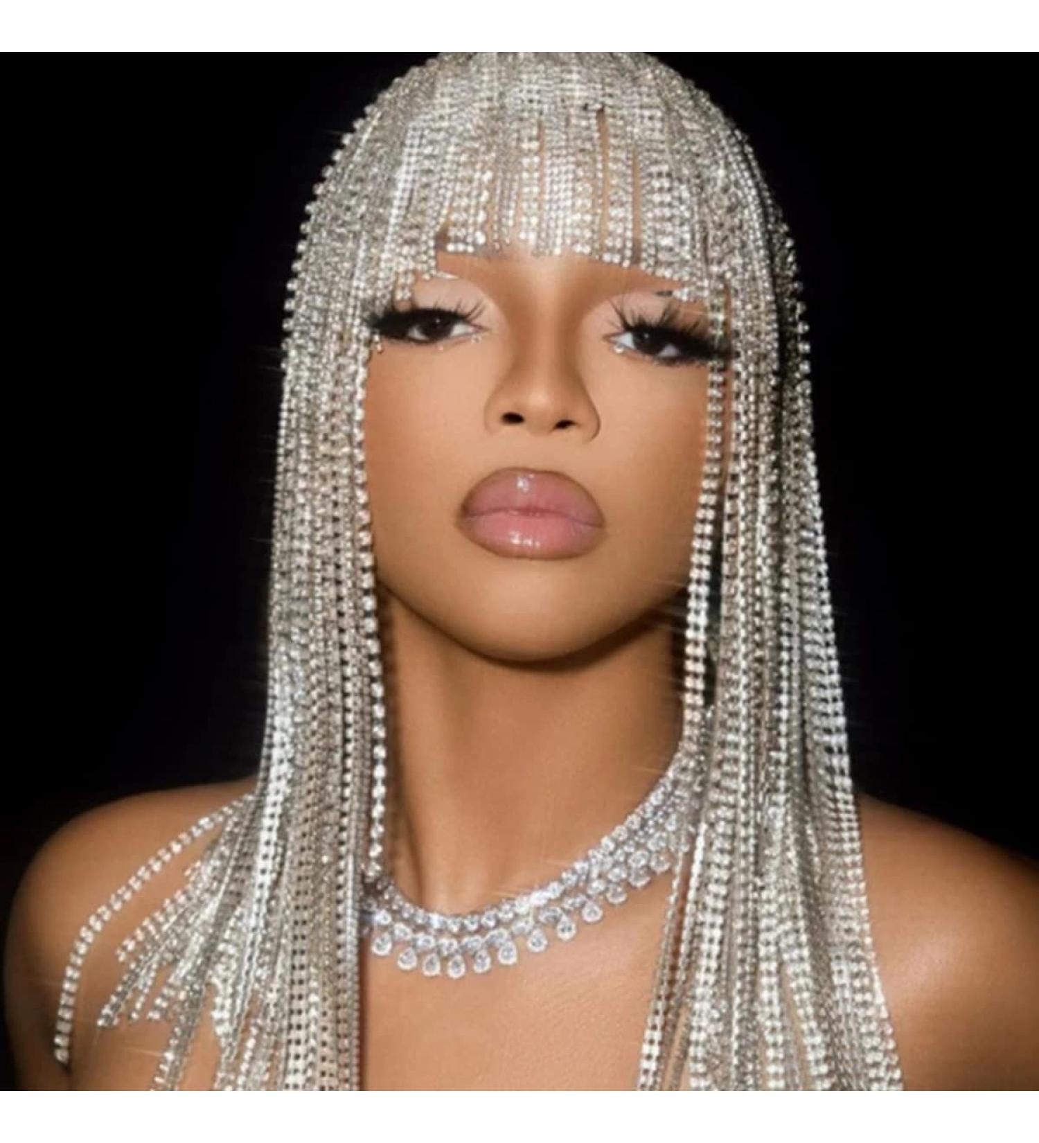 STONEFANS Long Rhinestone Tassel Headpiece Cap - 1920s Crystal Flapper Head Chain for Women - Gatsby Belly Dance Hair Accessories in Silver - Buy Online on GoSupps.com