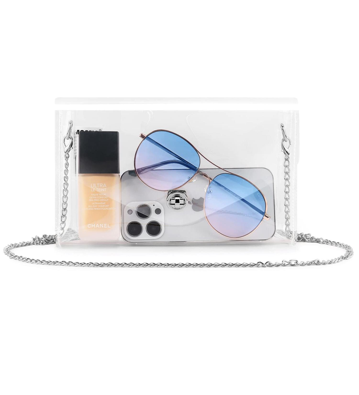 Mossio Clear Crossbody Stadium Purse for Women - Silver Chain Shoulder Handbag for Concerts, Work, and Sports Events - Buy Online on GoSupps.com