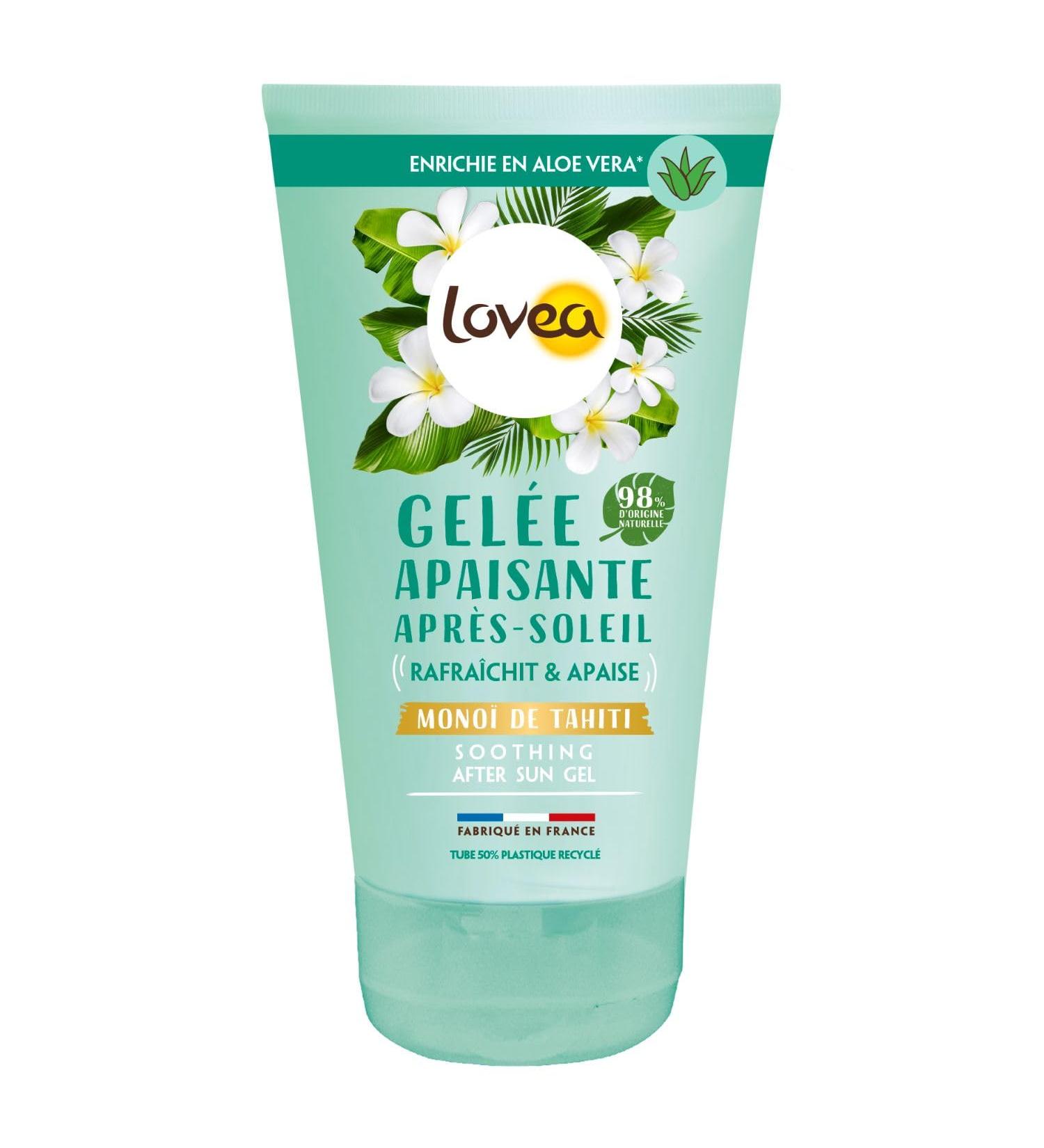 LOVEA - Soothing After-Sun Jelly Face & Body - Monoi from Tahiti & Aloe Vera - Moisturizes Softens & Quenches Skin - 98% Natural Origin - No Dye - Vegan - Made in France - 150ml - Buy Online on GoSupps.com