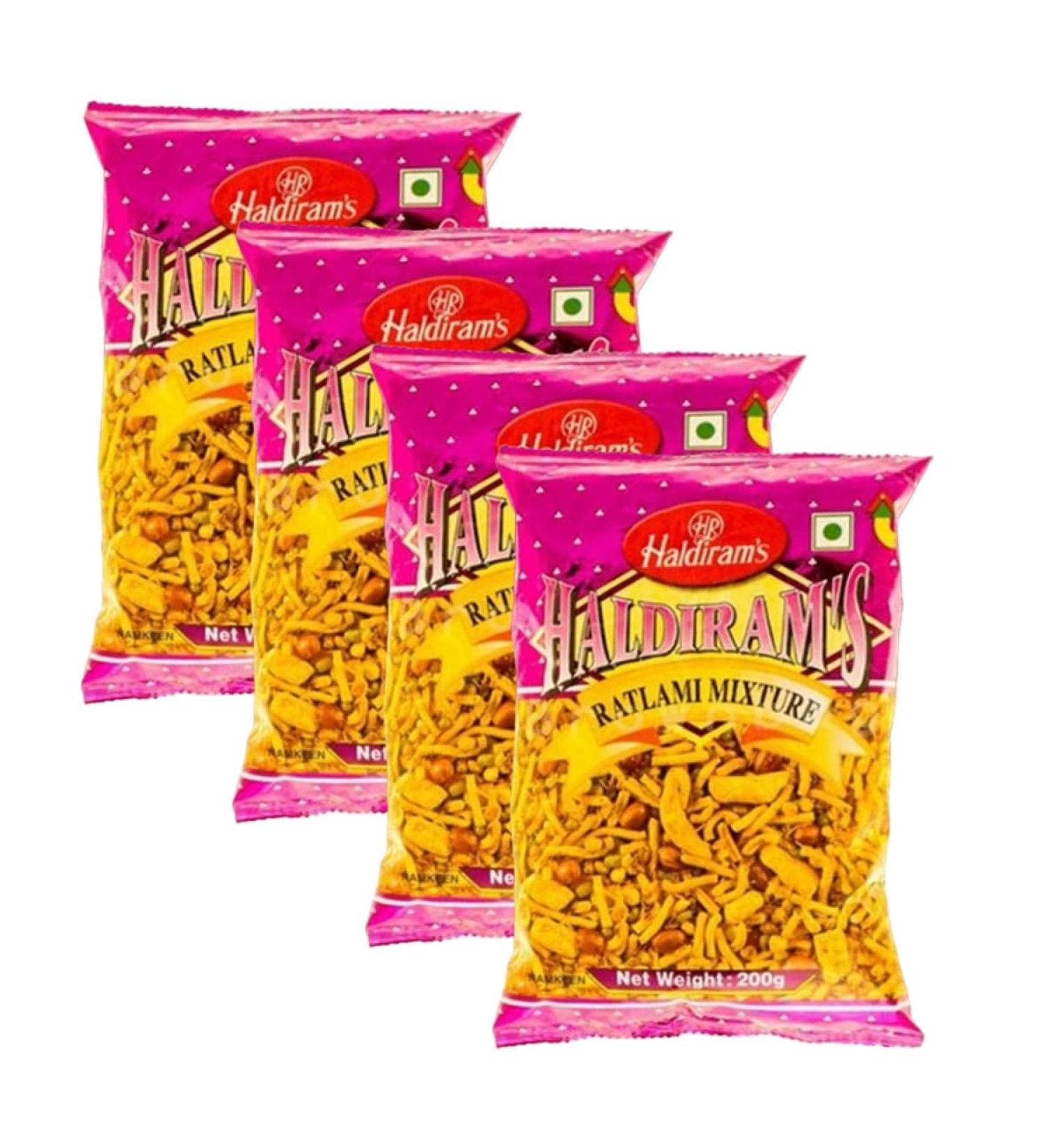Haldiram s Savory Snacks Easy to Carry Anywhere Crispy Crunchy & Spicy Delicious Indian Namkeen Snacks Made With Authentic Taste Enjoy At Tea Time (Haldiram Ratlami Mixture Pack of 4)