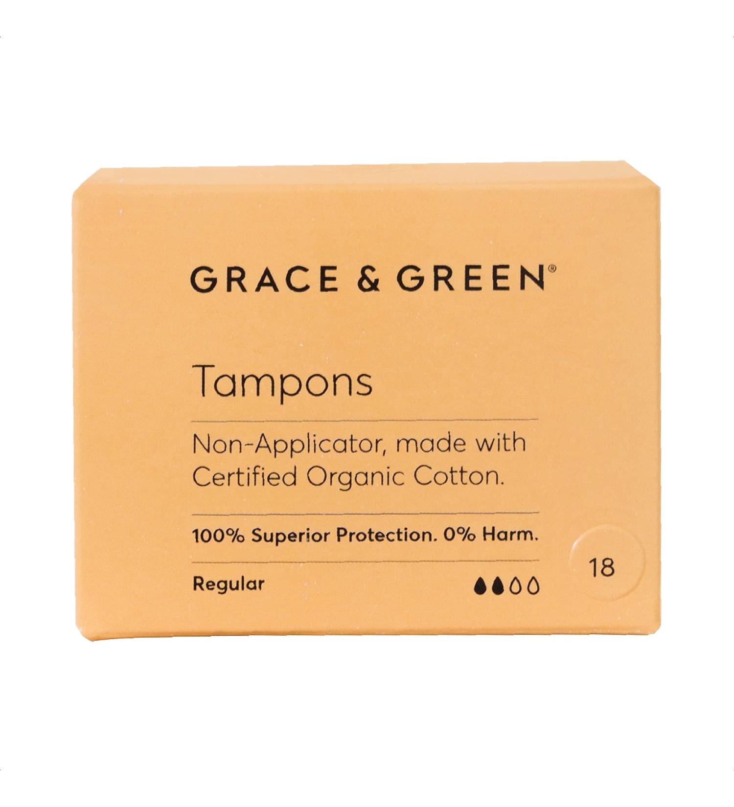 Grace & Green Organic Cotton Non-Applicator Regular Tampons - Plastic-Free - 18 Count - Buy Online on GoSupps.com