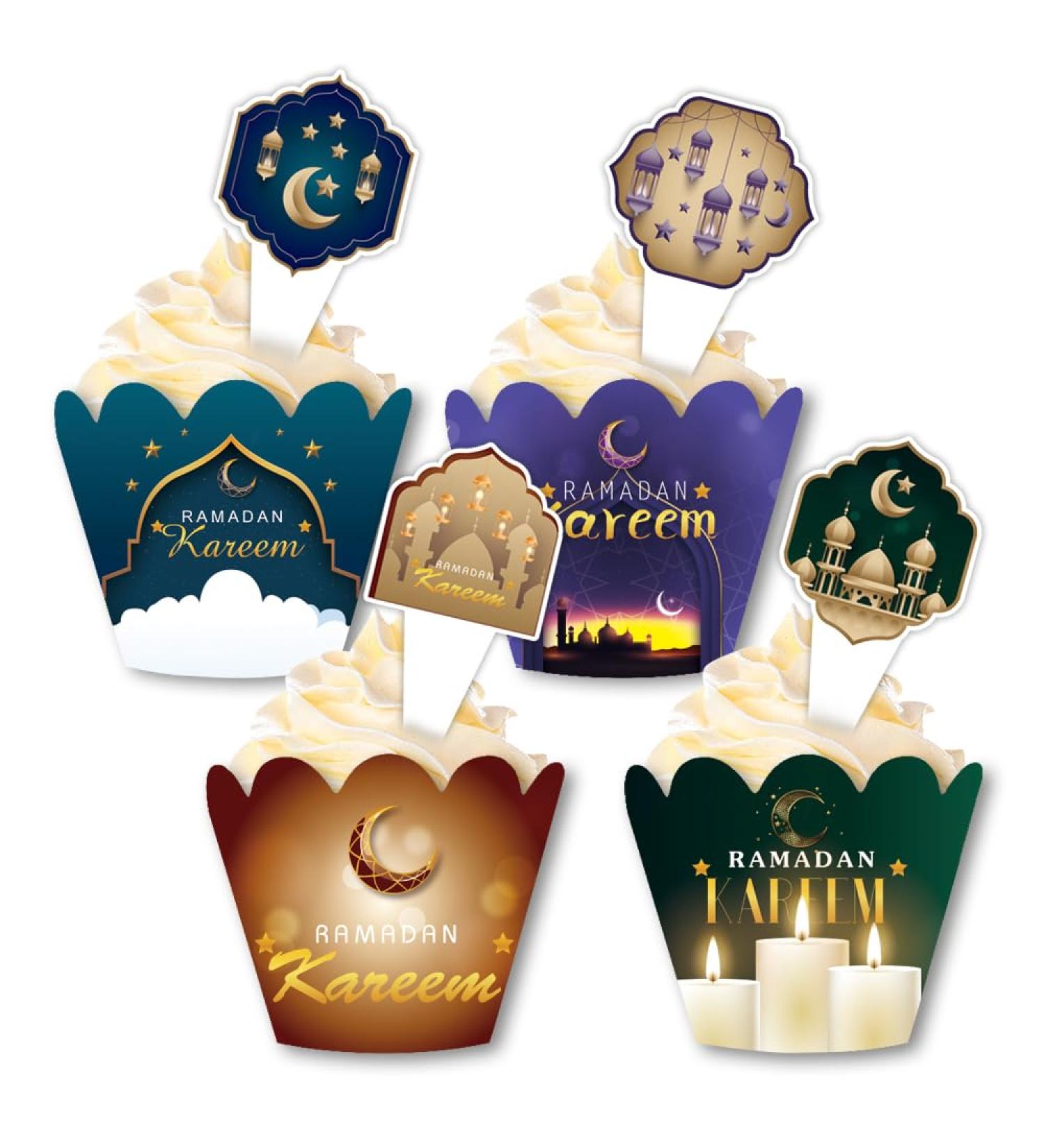 24 Sets Ramadan Cupcake Toppers and Wrappers Eid Mubarak Decorations Islamic Mosque Moon Star Cupcake Decorations Topper Cupcake Pick Liners for Islamic Muslim Theme Party Cake Decorations Supplies - Buy Online on GoSupps.com