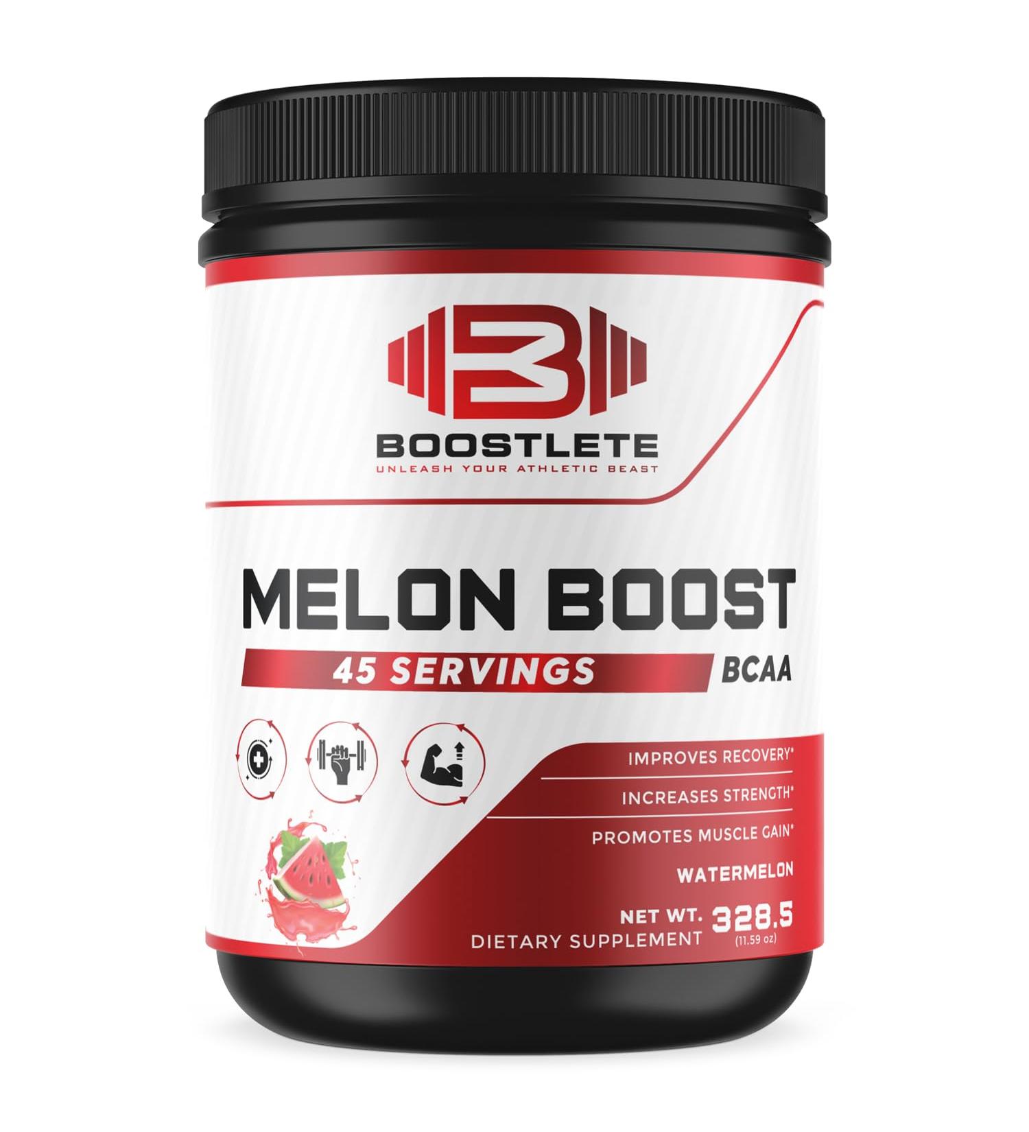 Boostlete Melon Boost BCAA Watermelon Flavor 45 Servings Muscle Recovery & Strength Support Glutamine & BCAA 2:1:1 Supplement Dietary Powder for Fitness & Workout - Buy Online on GoSupps.com