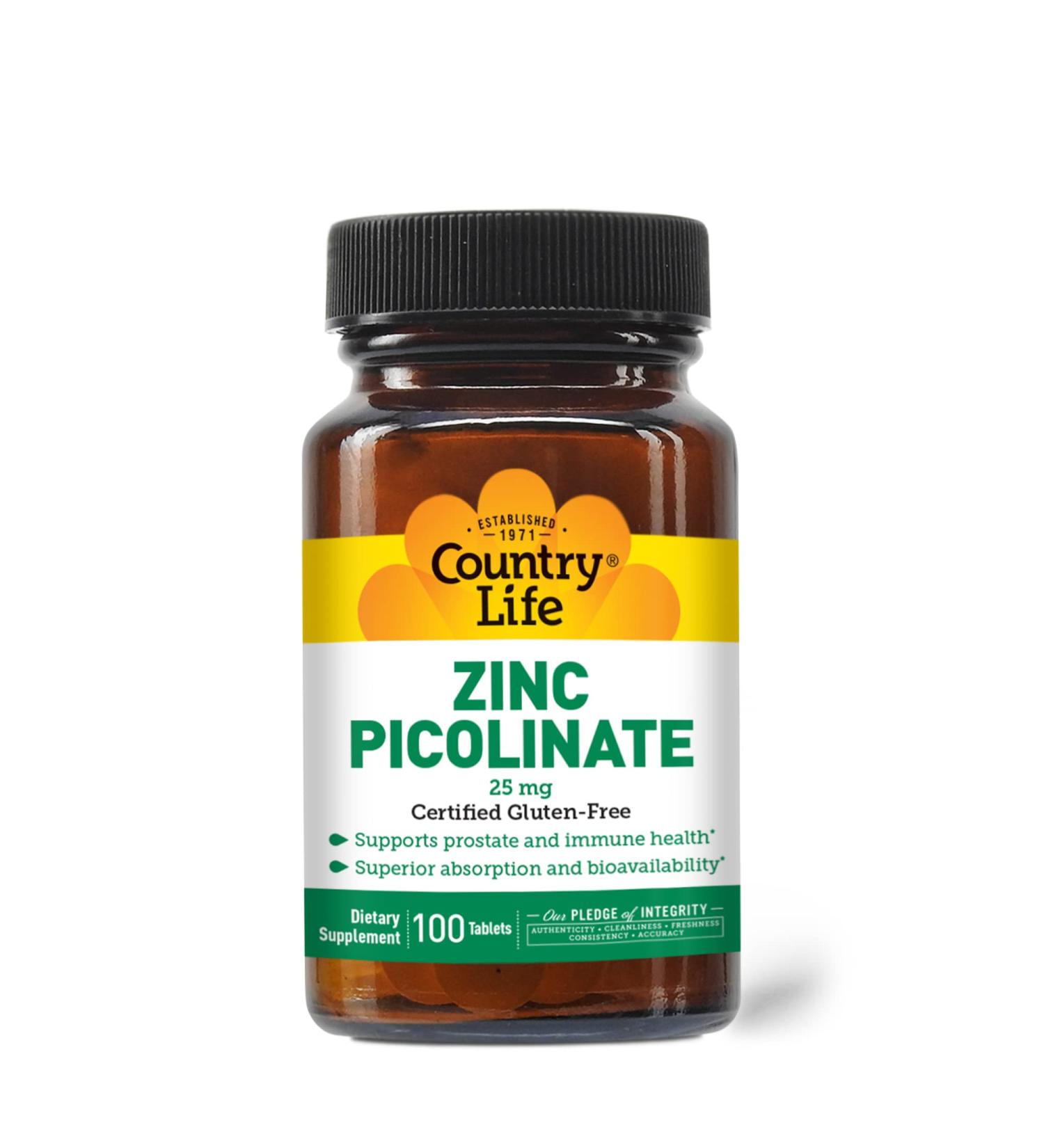Country Life Zinc Picolinate 25mg Tablets - 100 Count - Buy Online on GoSupps.com