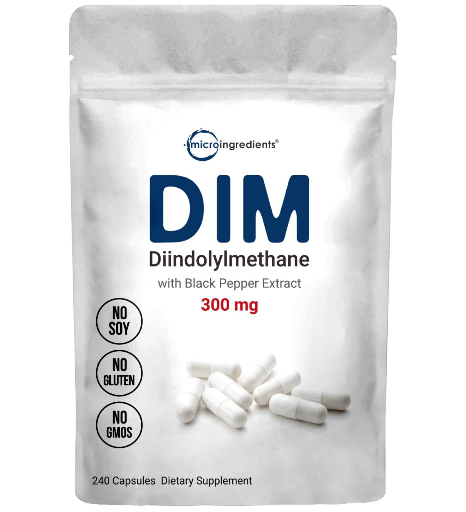 DIM 300mg Supplement - 240 Capsules (8 Months Supply) - Estrogen Metabolism - Premium DIM-Plus Broccoli Extract with Black Pepper - 2 in 1 Formula - 240 Count - Buy Online on GoSupps.com