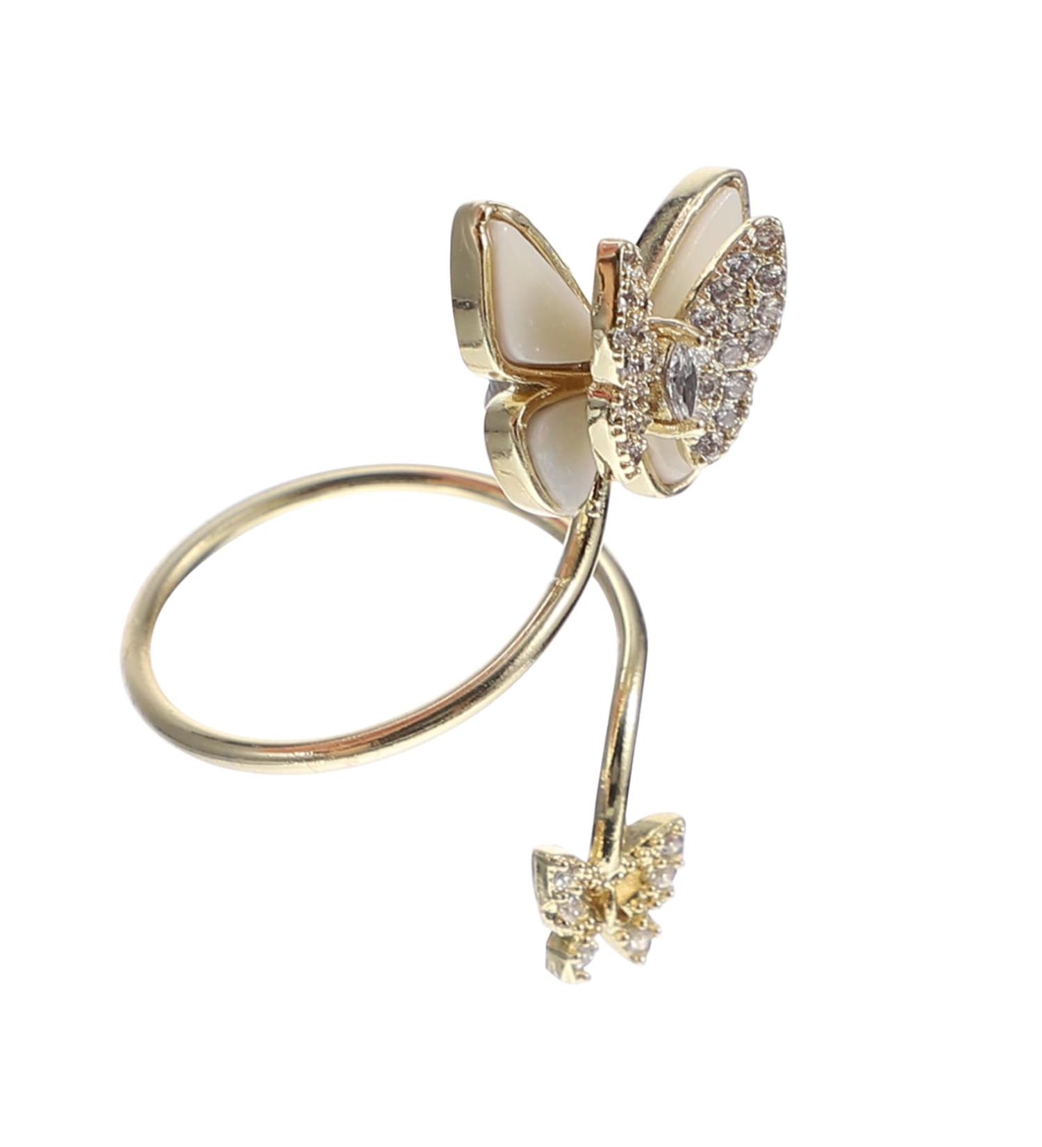 Beatifufu Nail Butterfly Ornaments Pearl Decor Finger Jewelry Accessories Nail Art Decoration Opening Rings Fingernail Rings Nail Embellishments Nail Art Charm Rings for Copper Inlaid Zircon Golden 3.5X1.5X1.5CM - Buy Online on GoSupps.com