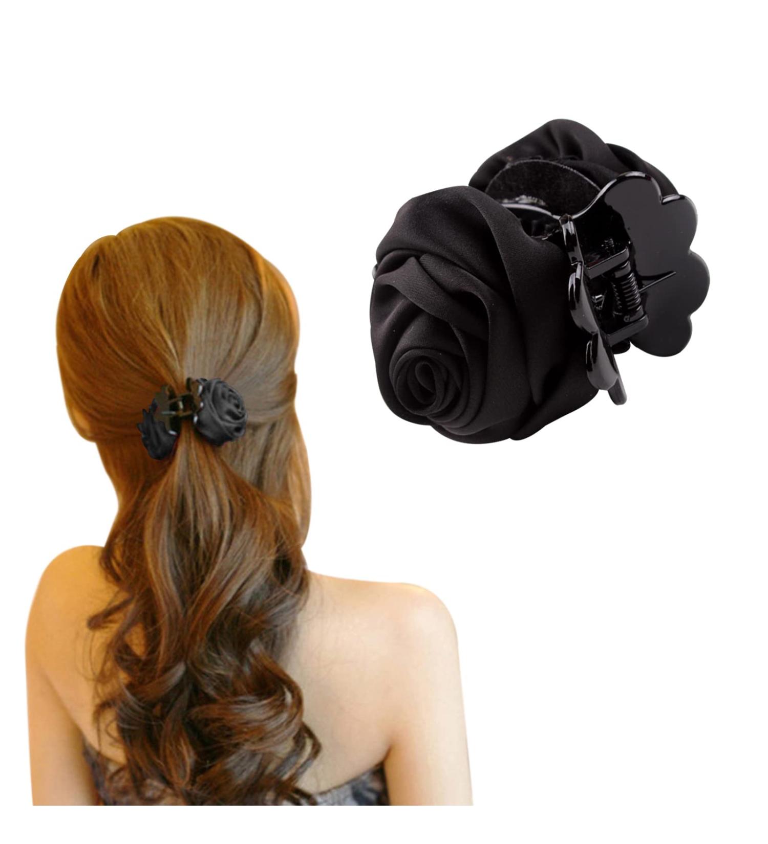 Elegant Rose Hair Clip | Strong Floral Claw for Thick Hair | Hair Accessories for Women & Girls | Black - Buy Online on GoSupps.com