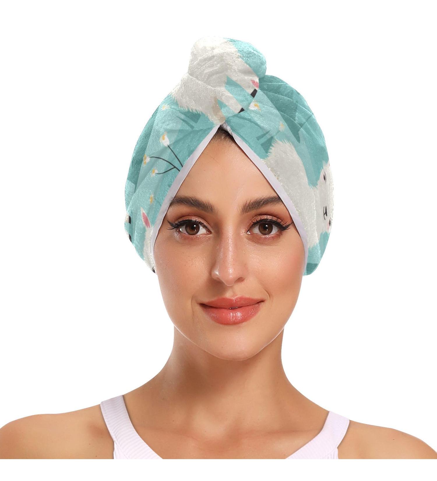Llama Alpaca Hair Towel 2 Pack - Super Absorbent Quick Dry Hair Turbans for Women & Girls - Buy Online on GoSupps.com