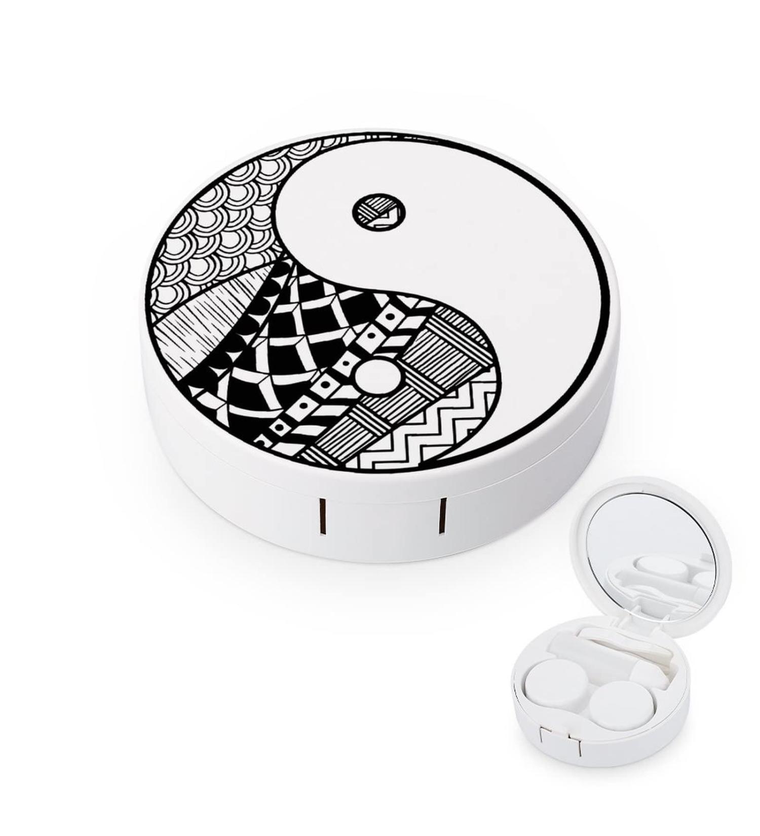 Yin Yang Black And White Round Case For Contact Lens Kit Storage Box with Mirror Printed - Buy Online on GoSupps.com