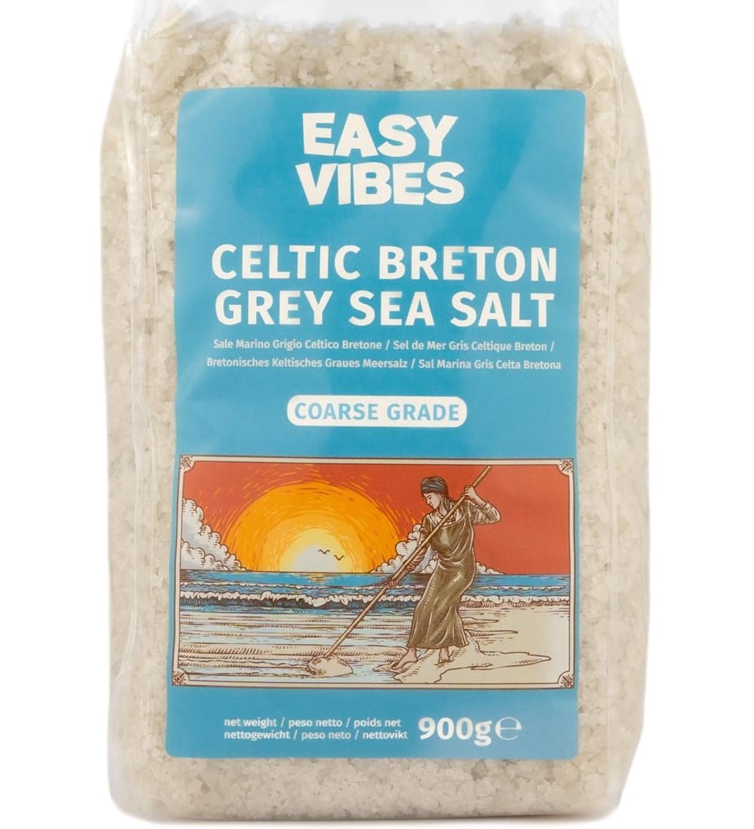 Easy Vibes - Celtic Salt - Breton Grey Sea Salt (900g) - Coarse Salt | Unrefined | Natural | Preservative Free - Buy Online on GoSupps.com