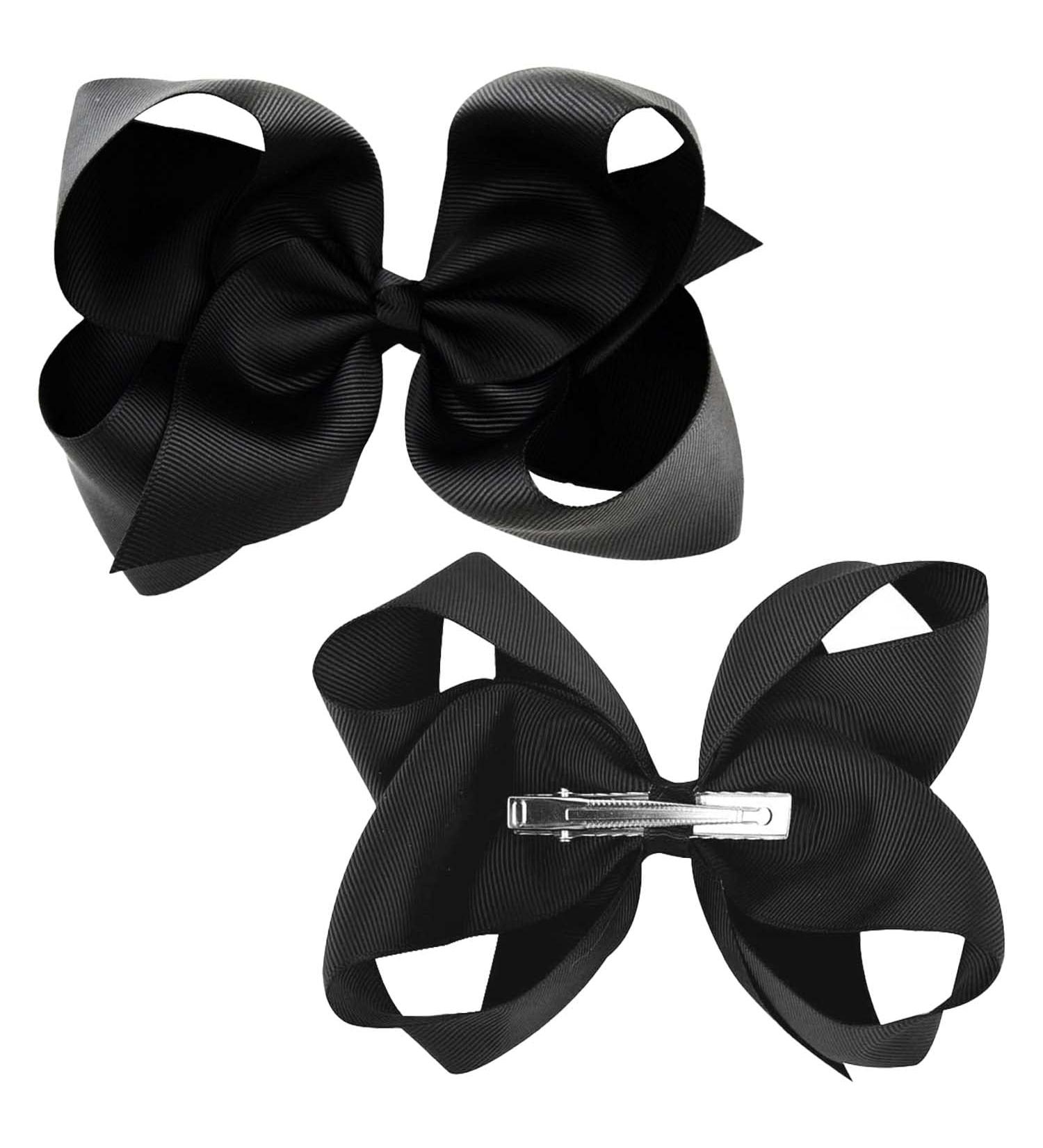 2Pcs Black Ribbon Hair Bow Clips for Girls & Women | 3 inch Ponytail Holder with Duckbill Clip - Buy Online on GoSupps.com