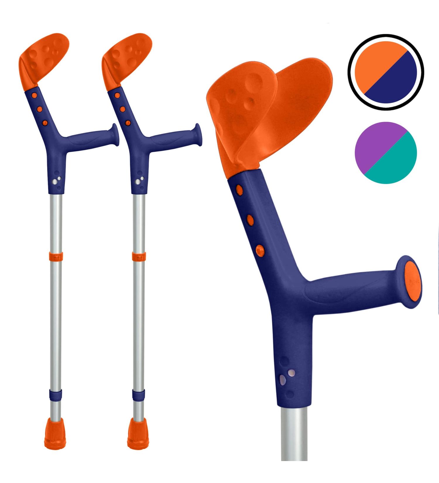 Ortonyx Kids Walking Forearm Crutches - Adjustable Arm Support - Lightweight Aluminum - Youth Size - Orange/Blue - Buy Online on GoSupps.com