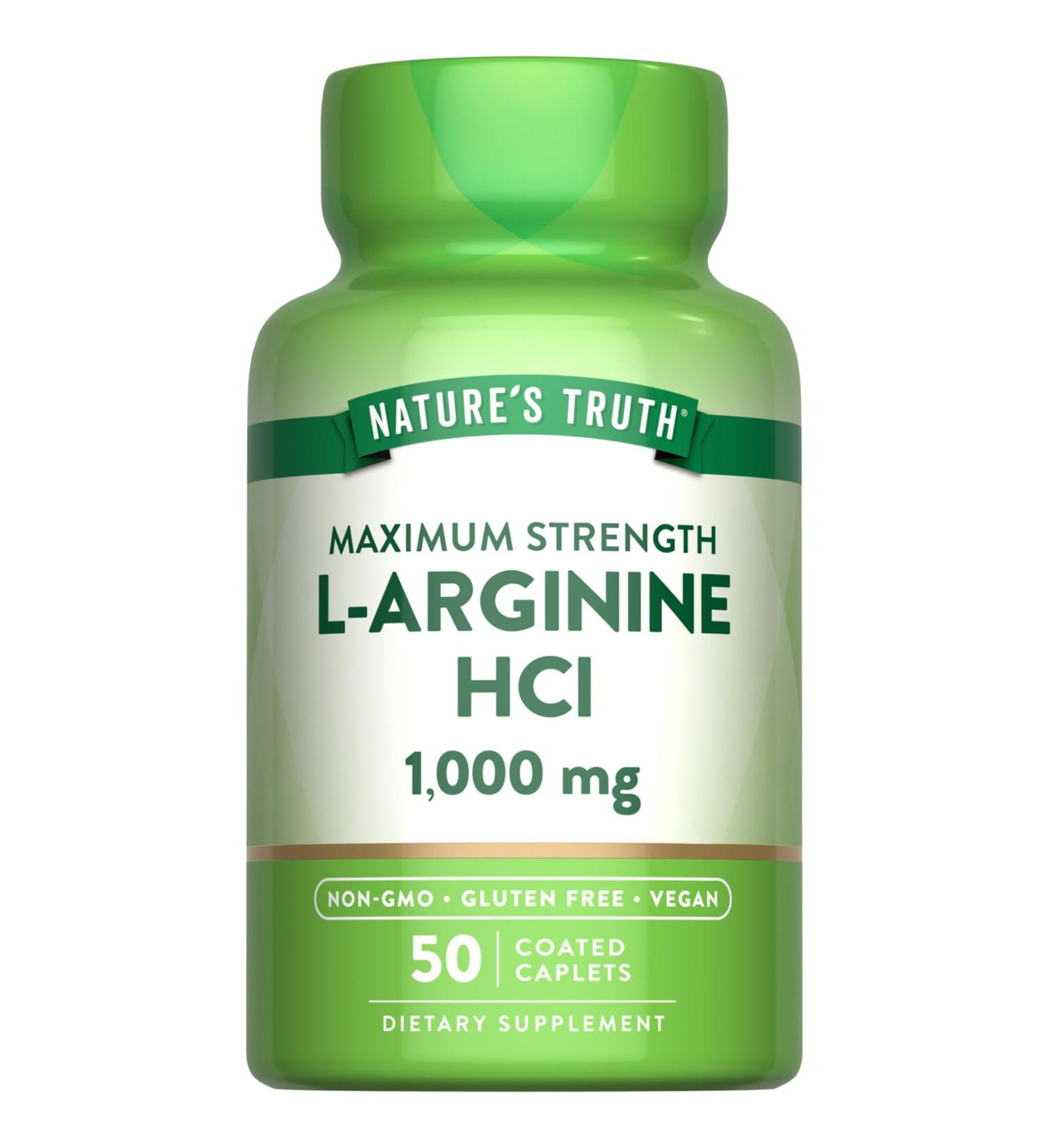 Nature's Truth L-Arginine HCL 1000mg | 50 Caplets | Essential Amino Acid Supplement | Vegan Non-GMO & Gluten Free Supplement - Buy Online on GoSupps.com
