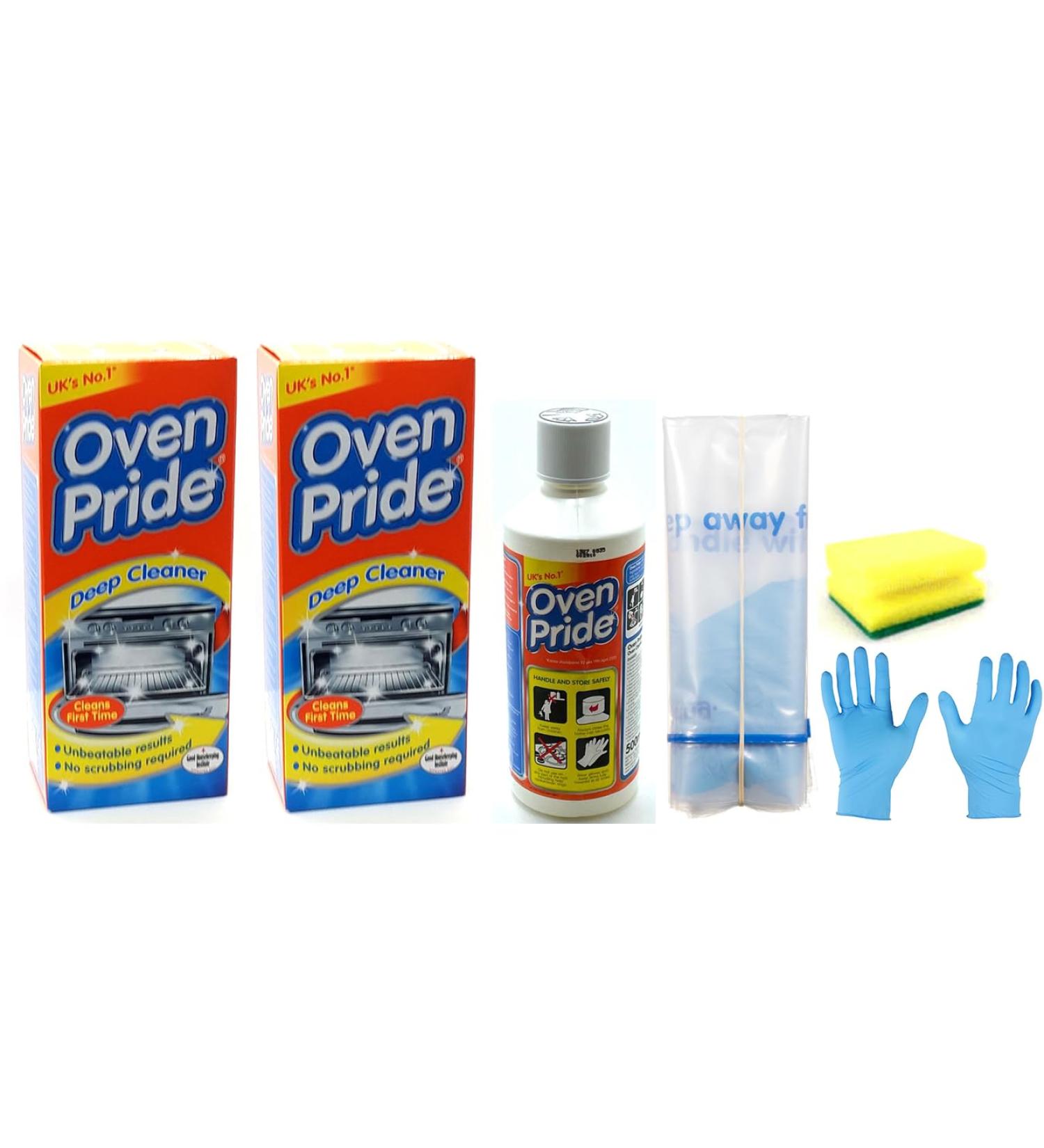 Oven Cleaner (2 Packs) - 2X 500 ML Bottle- Oven Pride Oven Cleaning Kit- Large Strong Bag for Racks Instructions and Gloves Included- Bundled with Degreaser Sponge - Buy Online on GoSupps.com