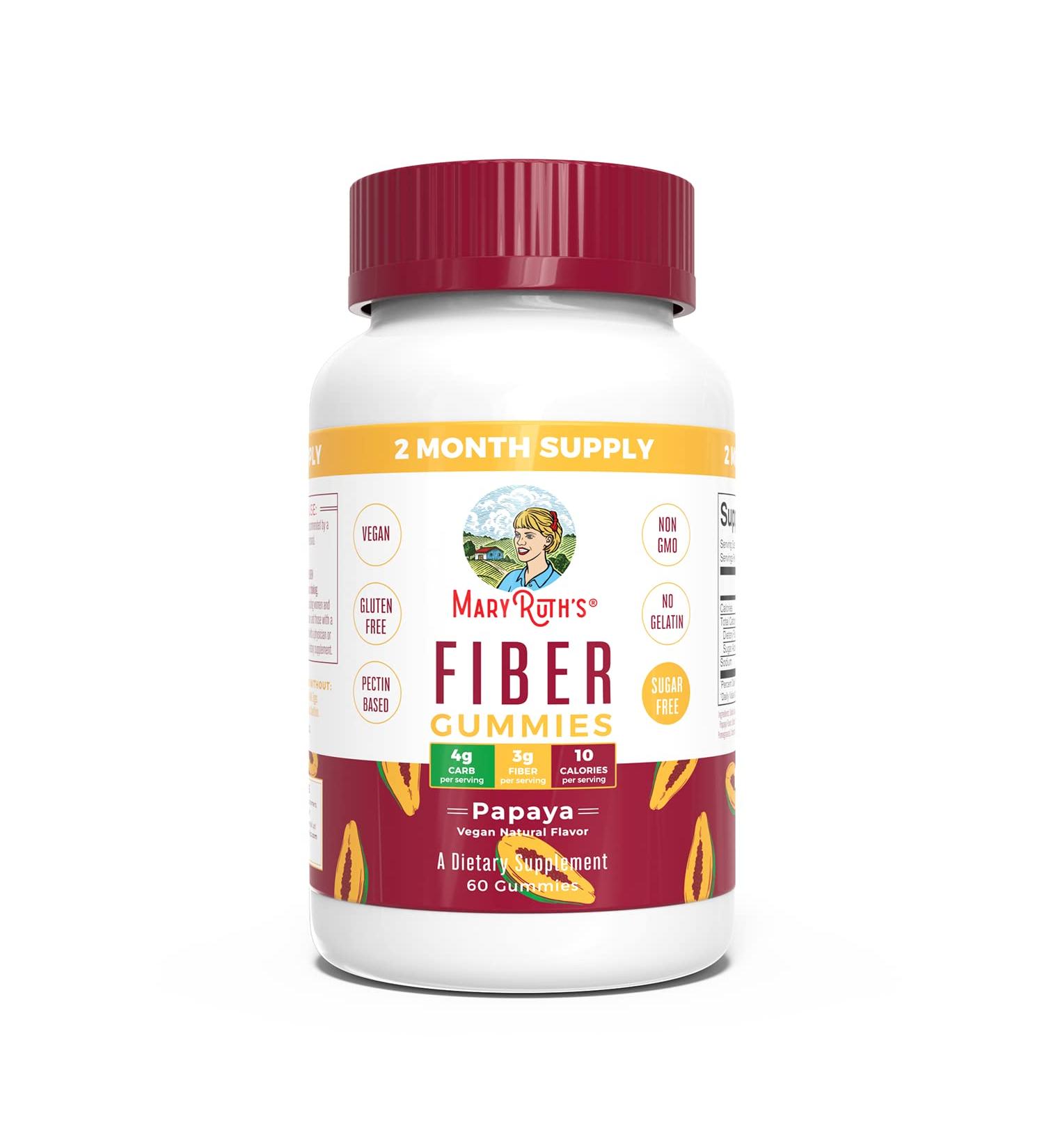 MaryRuth's Fiber Gummies for Adults | 2 Month Supply | Sugar Free | Fiber Gummies Ages 4+ | Prebiotic Fiber Supplement | Gut Health & Digestion Support | 3g Soluble Fiber per Gummy | Vegan | 60 Count