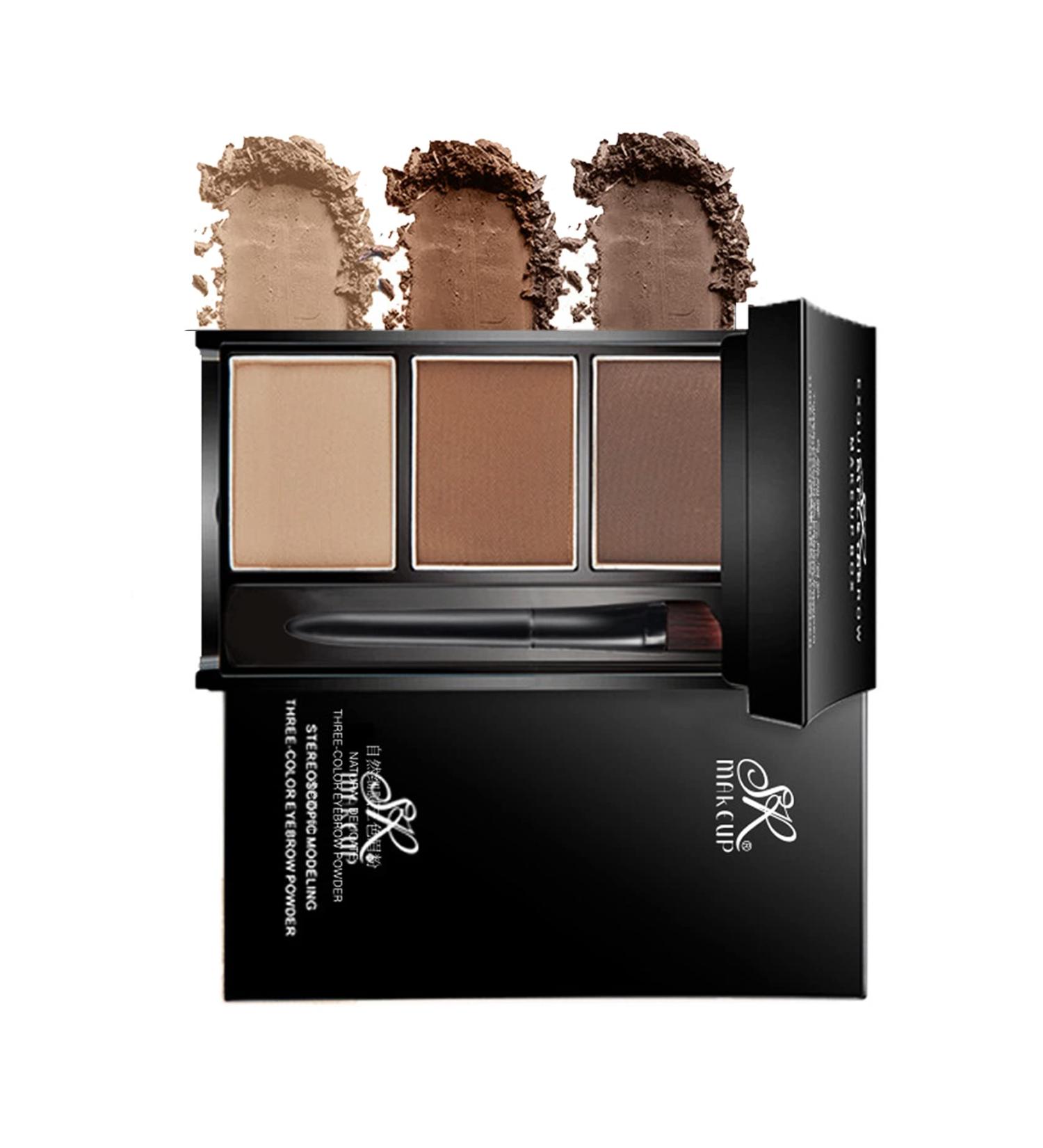 Waterproof Three-Color Eyebrow Powder Palette for Natural Brow Shape - Brown/Light Brown/Skin Tone - Buy Online on GoSupps.com