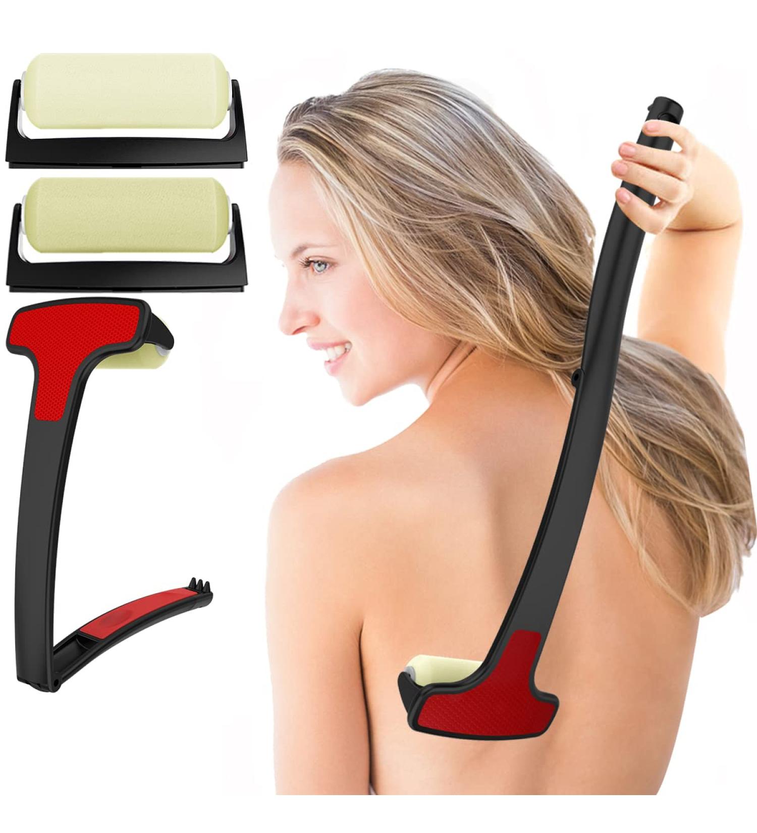 DIAPIN Back Lotion Applicator - Premium Long Handled Folding Roller - 2 Foam Rollers - Black - Buy Online on GoSupps.com