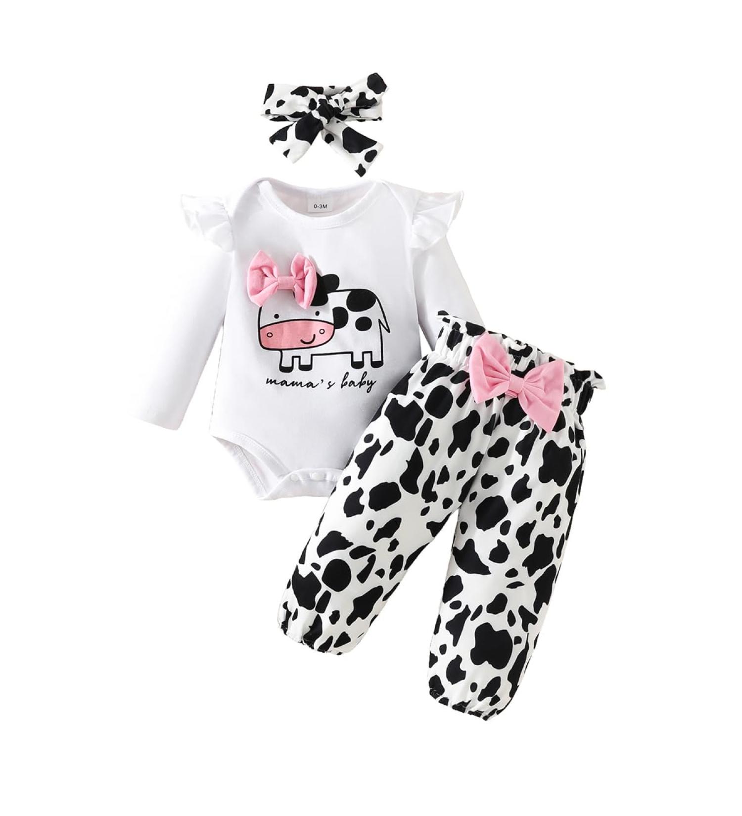UUAISSO Baby Girls Cow Print Ruffle Outfit Set | Infant Clothing 6-12 Months - Buy Online on GoSupps.com