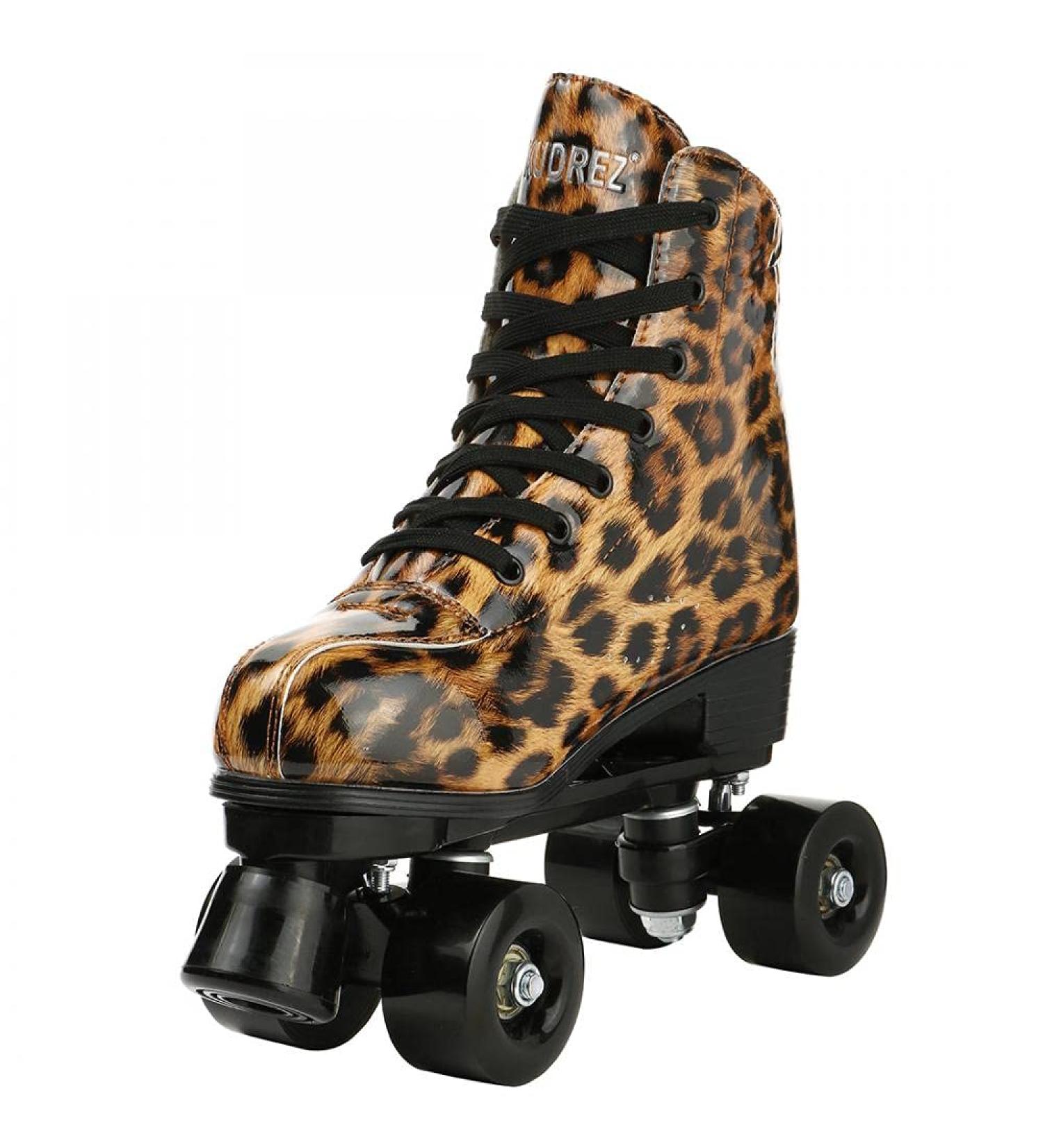 Leopard PU Leather High-top Roller Skates for Women | Indoor/Outdoor Double-Row Skates | Size 38 (US Women 8) | Includes Shoes Bag - Buy Online on GoSupps.com