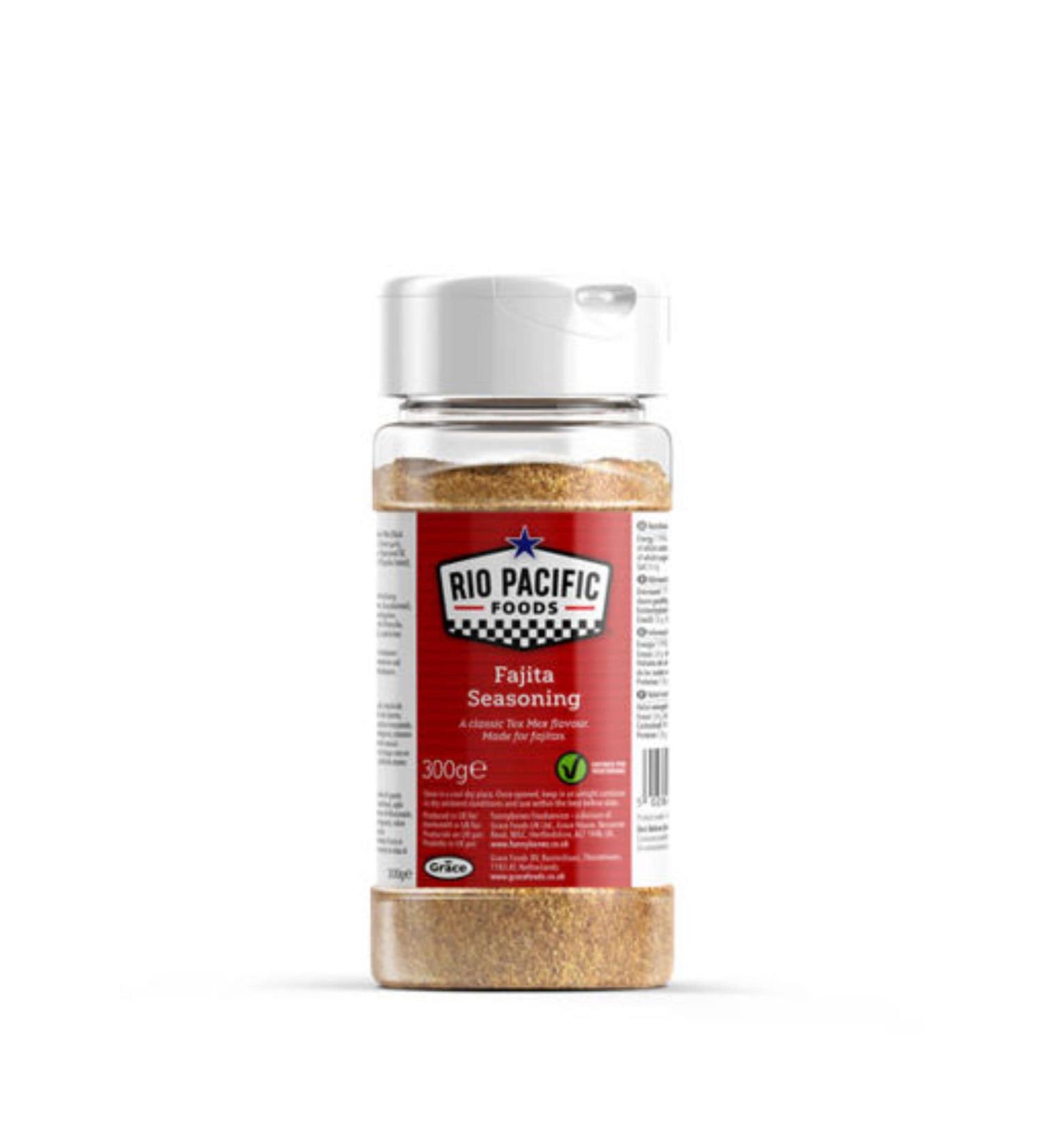 Rio Pacific Foods Fajita Seasoning 300g Orange brown blend of spices and herbs for meats to use as a flavour enhancer for grilling roasting or barbecues.
