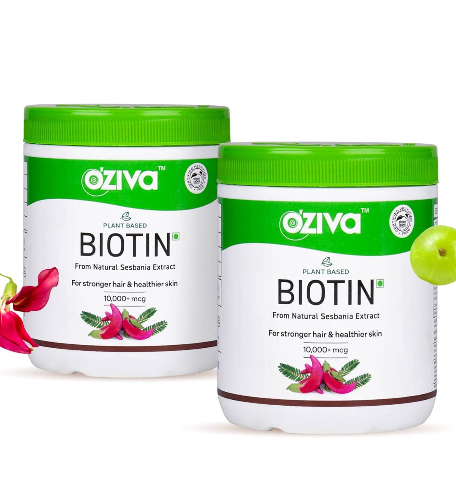 OZiva Plant Based Biotin Powder 10000Mcg+ With Amla For Men & Women Better Hair Growth Hairfall Control & Healthier Skin Certified Clean & Vegan 125 Gm - Buy Online on GoSupps.com