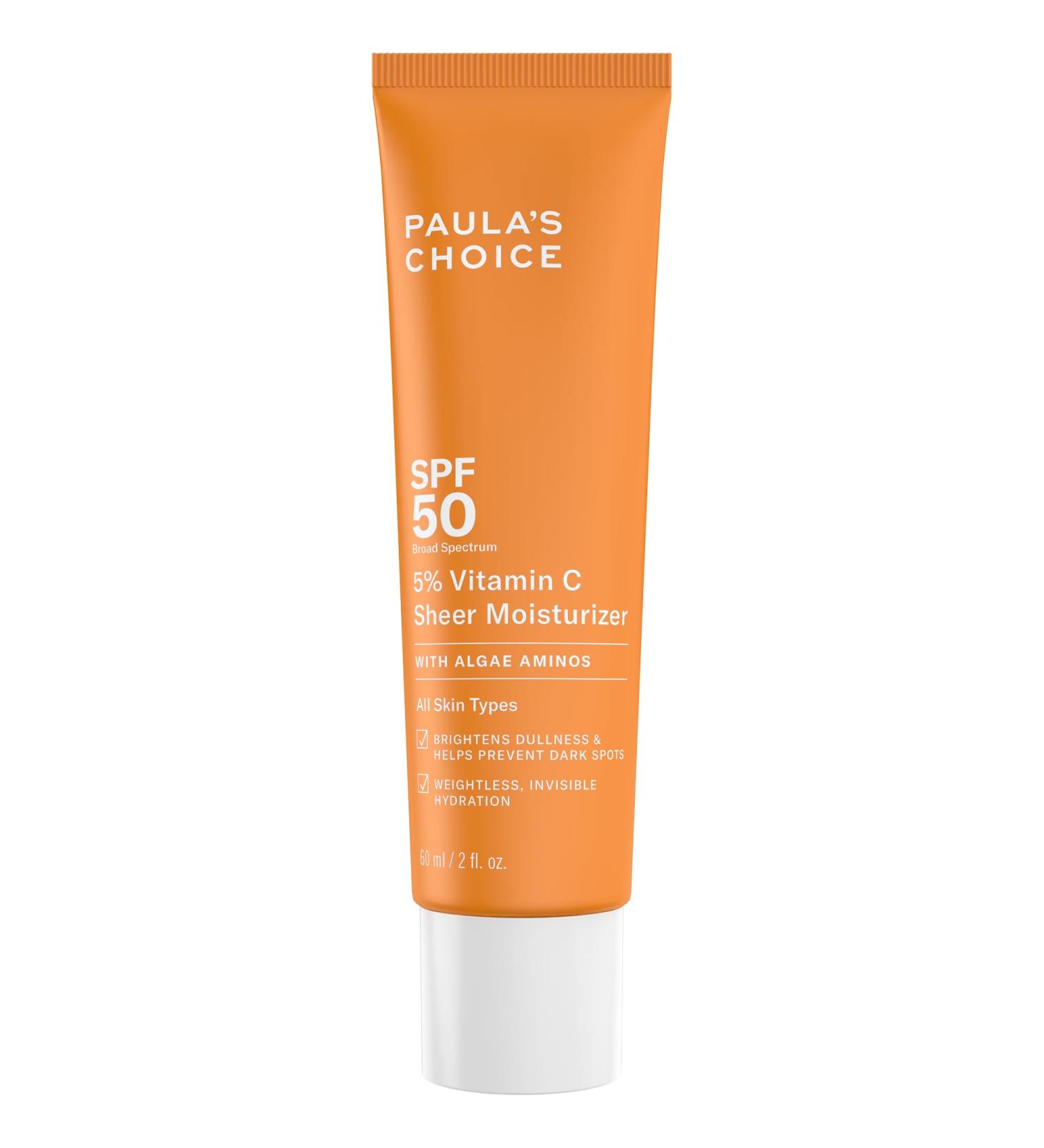 Paula s Choice 5% Vitamin C Sheer Moisturizer SPF 50 | Lightweight Sunscreen for All Skin Types | Brighten & Protect from Dark Spots | 2 Fl Oz - Buy Online on GoSupps.com