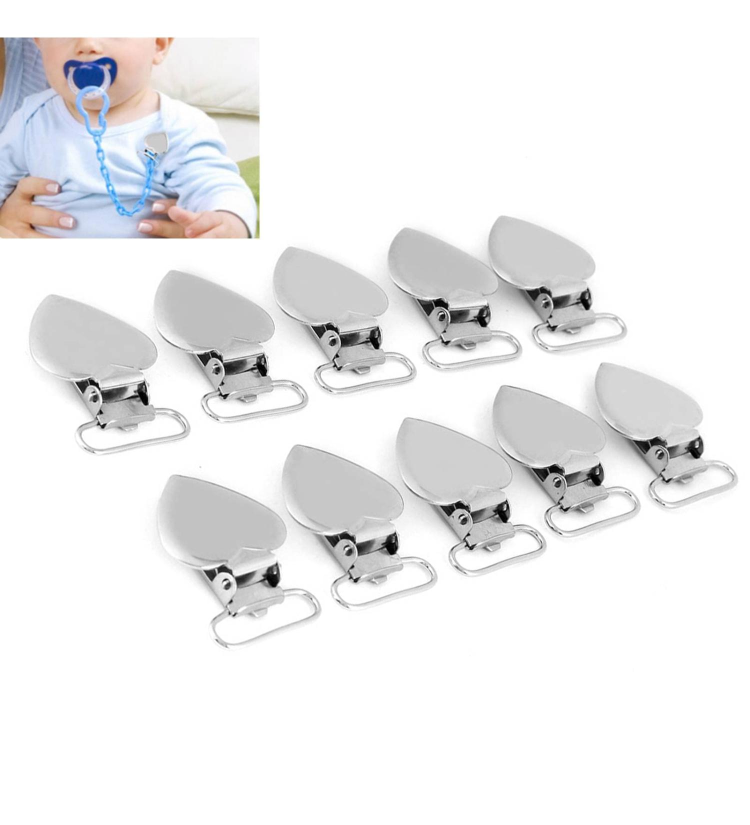 10Pcs Heart Shaped Suspender Clips for Baby Teething Toys and Blankets - Silver Holder Braces - Buy Online on GoSupps.com
