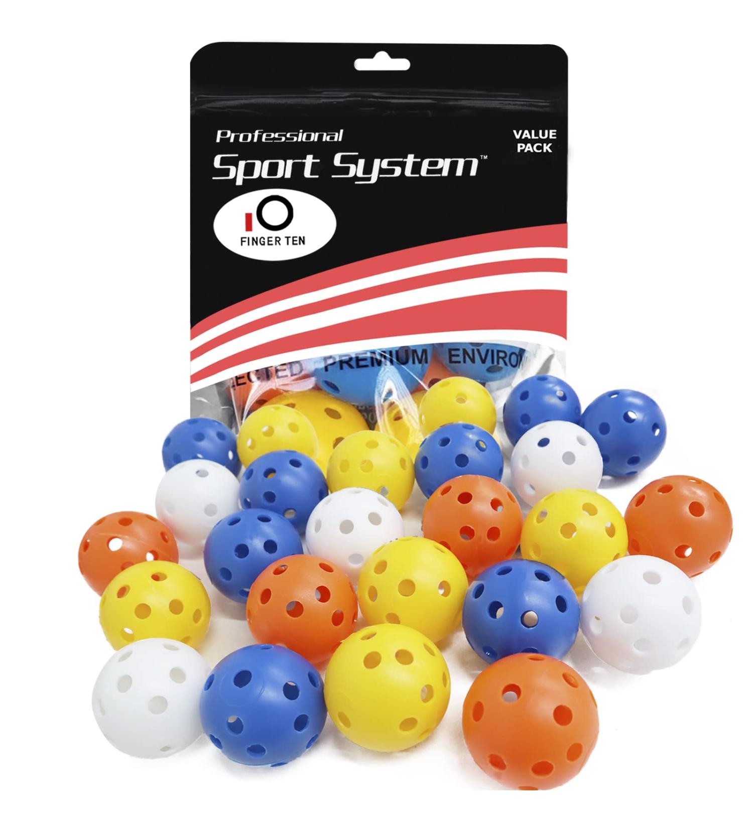 FINGER TEN Golf Practice Balls 12 Pack - Limited Flight Plastic Colored Training Balls for Men and Women - Indoor/Outdoor Use - Mixed Color - Buy Online on GoSupps.com