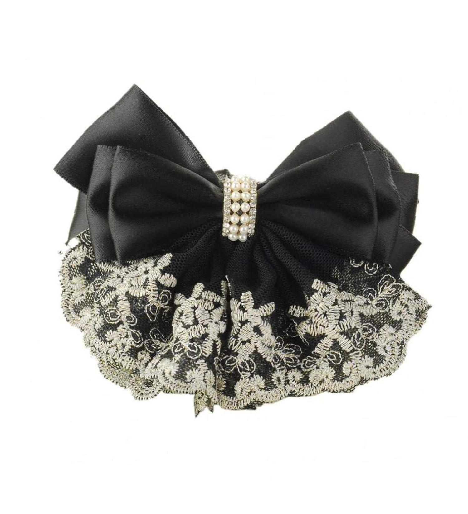 Women Hair Bun Cover Net Snood Hairnet Bowknot Barrette Hair Clip Bow Lace Flower Hair Accessories(Black) - Buy Online on GoSupps.com