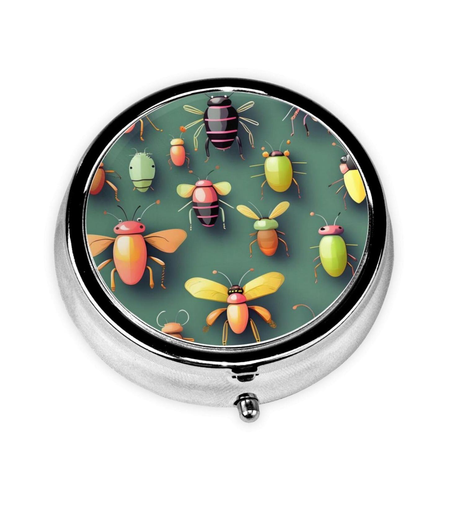 Insect Atlas Round Pill Box - 3 Compartment Travel Organizer | Portable Pill Box for Easy Travel - Buy Online on GoSupps.com