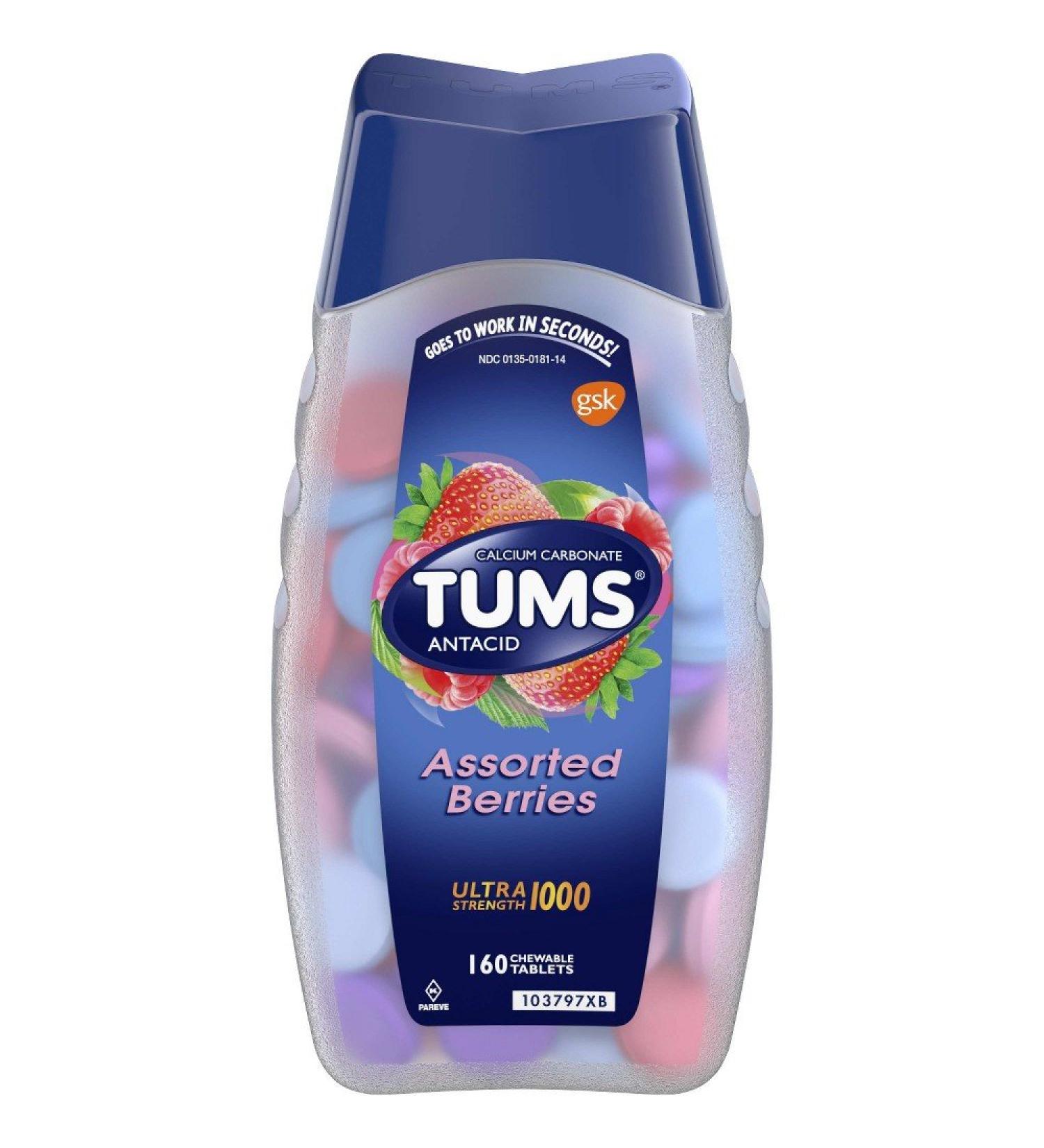 TUMS Ultra 1000 Tablets Assorted Berries 160 Tablets (Pack of 12)