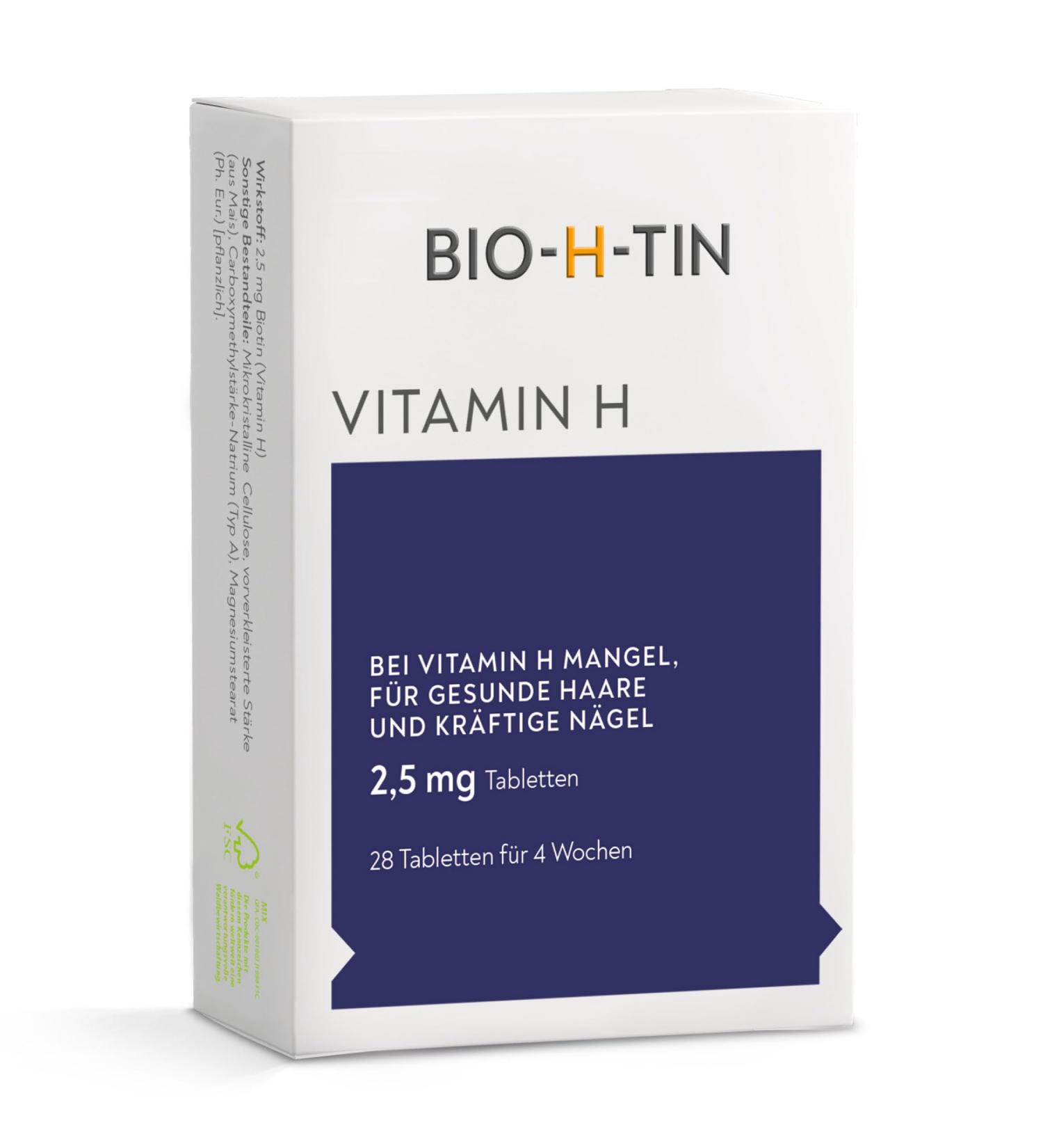BIO-H-TIN Vitamin H 2.5 mg Biotin for Healthy Hair & Nails - 28 Tablets for 4 Weeks | International Shipping - Buy Online on GoSupps.com