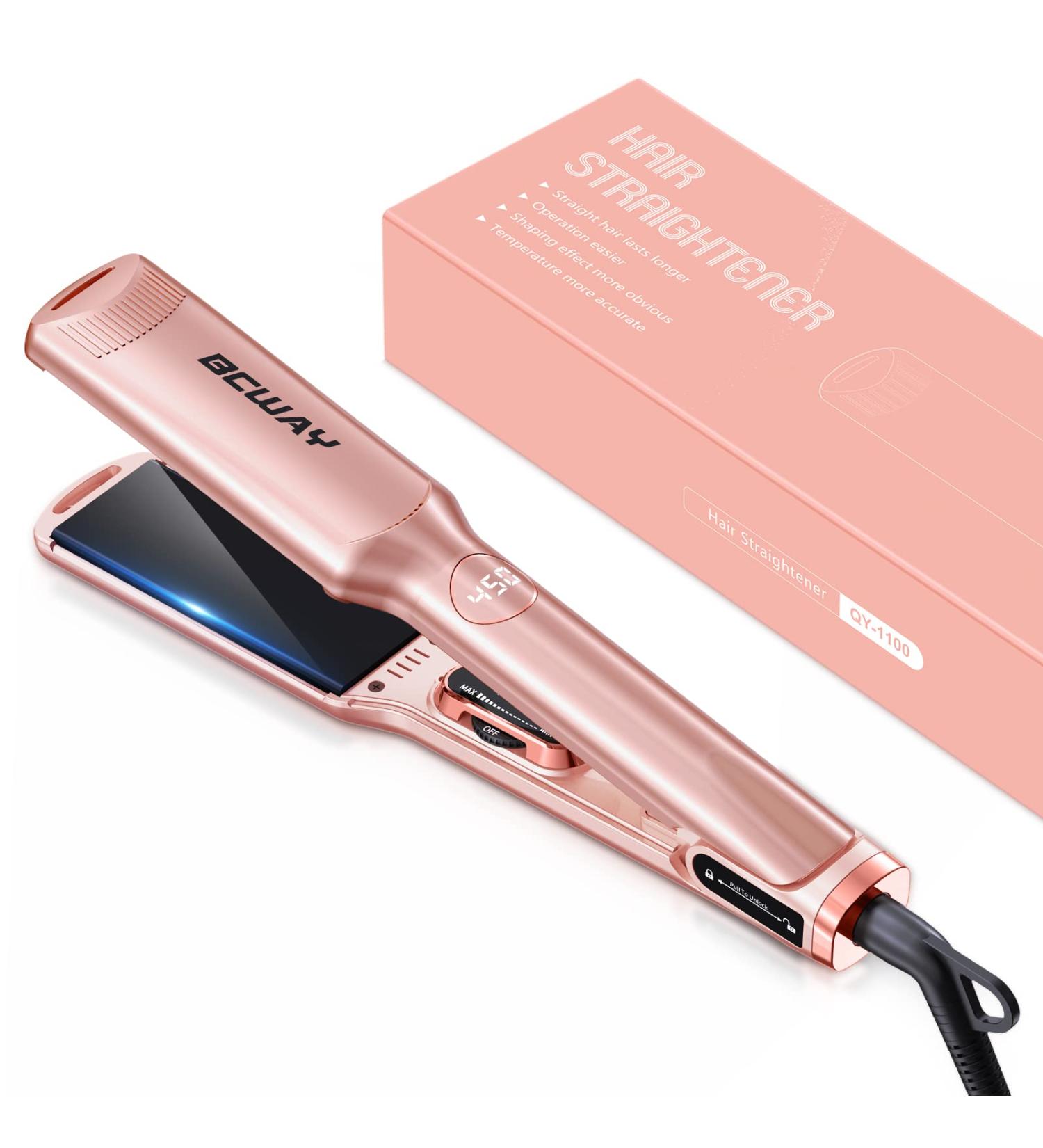 BCway 1.5 Wide Plate Hair Straightener Flat Iron - Adjustable Temperature, Digital LCD, 3D Titanium Plates - Rose Gold - Perfect for All Hair Types - Buy Online on GoSupps.com