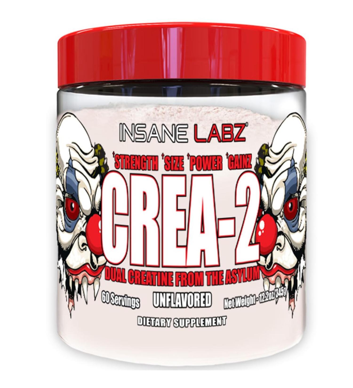Insane Labz Insane Crea-2 - Unflavored Pre Workout Post Workout Strength Size Power 60 Servings Unflavored Unflavored 12.2 Ounce (Pack of 1)