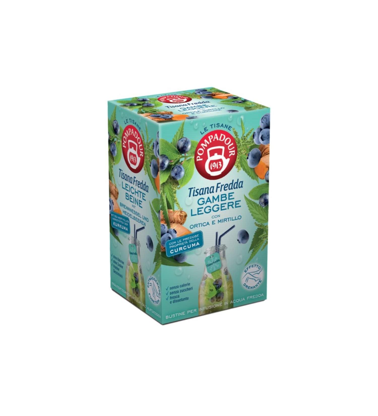  Pompadour Pompadour | Nettle and Blueberry Cold Infusion - 18 Filters (45g) | Caffeine-free cold water infusions for light legs - Buy Online on GoSupps.com