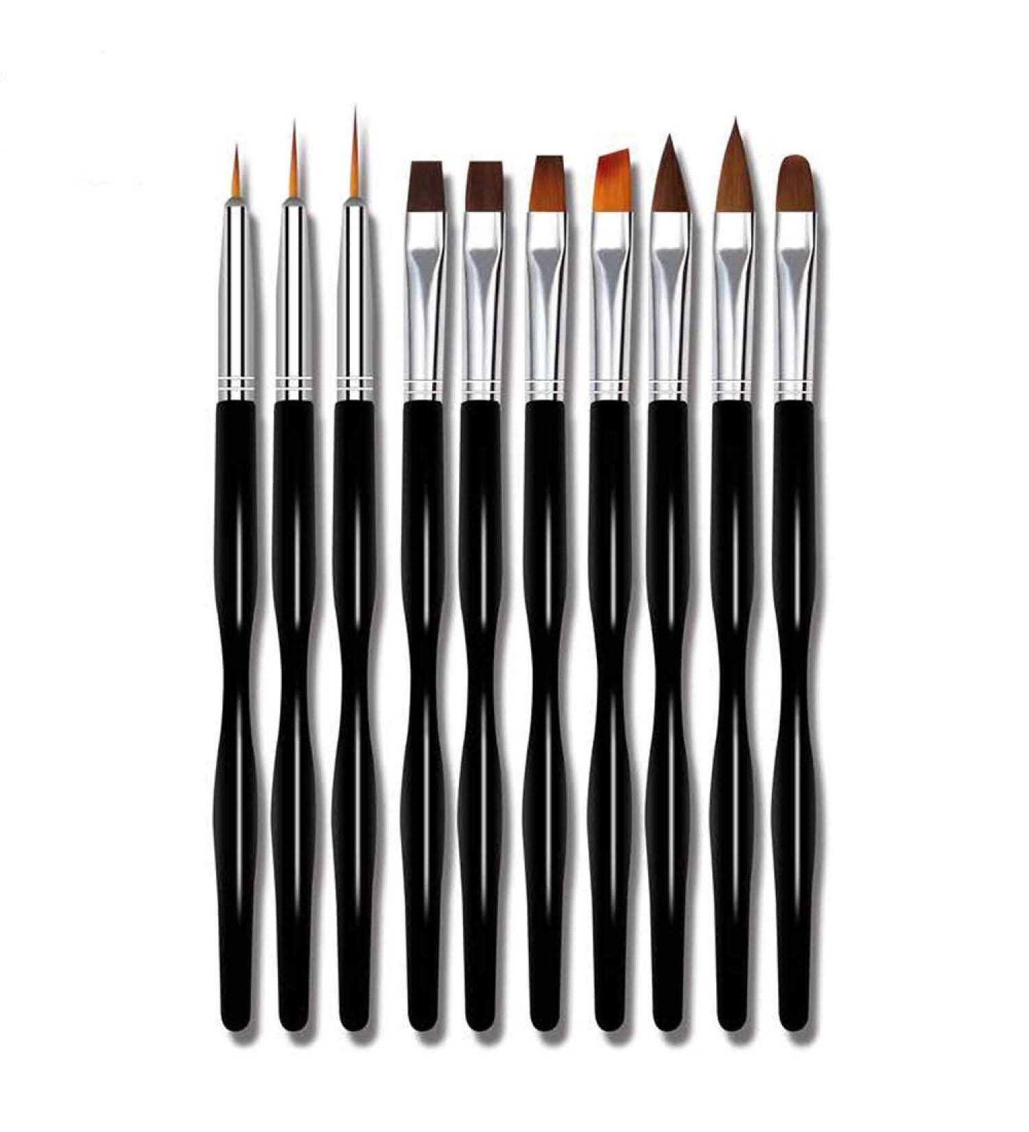10pcs Nail Art Brush Set - Professional Manicure Tools for Gel Varnish & Dotting Designs - Black - Buy Online on GoSupps.com