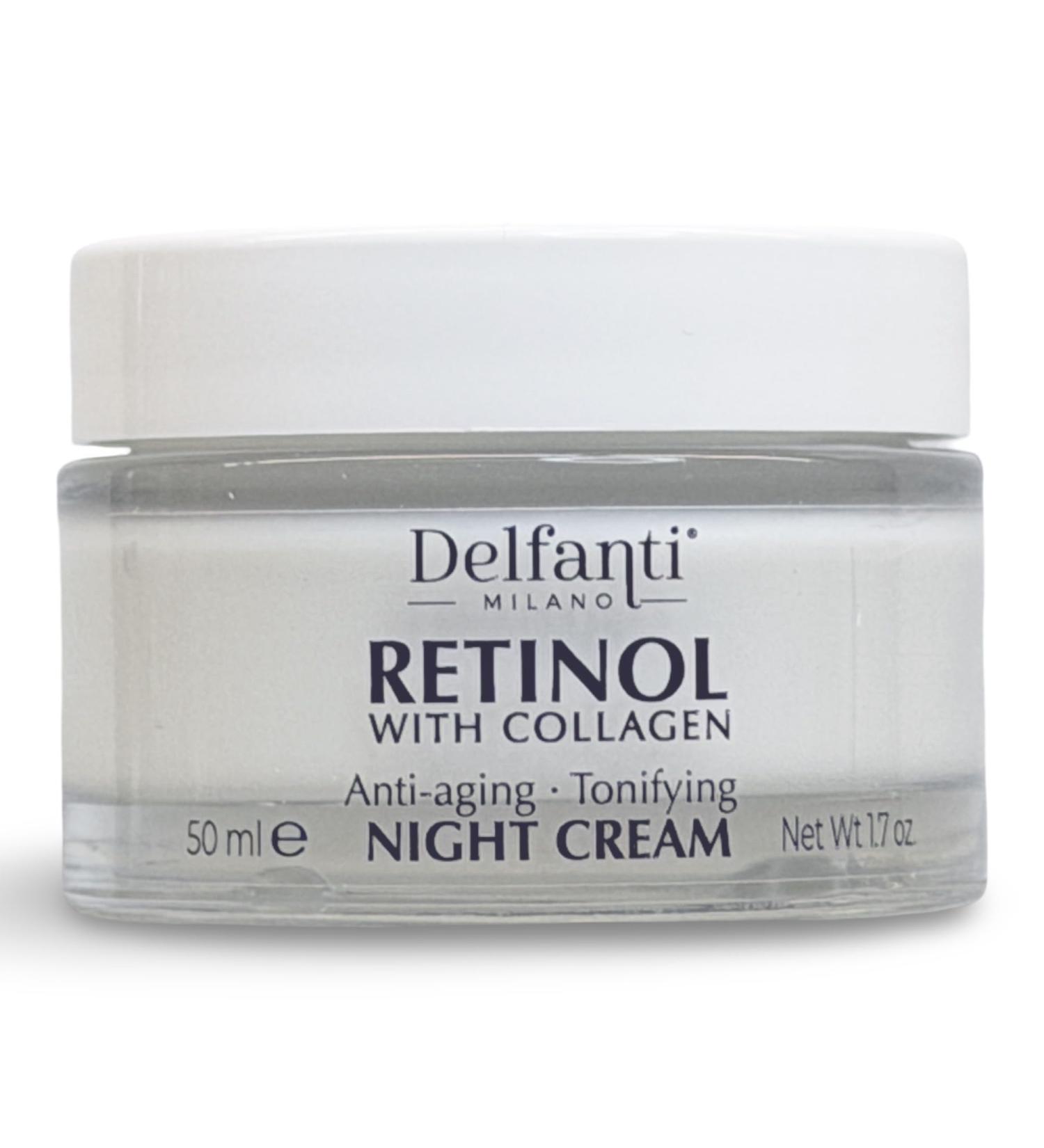 Delfanti-Milano RETINOL with COLLAGEN Anti-aging Tonifying Night Cream Face & Neck Moisturizer Made in Italy 1.7 oz
