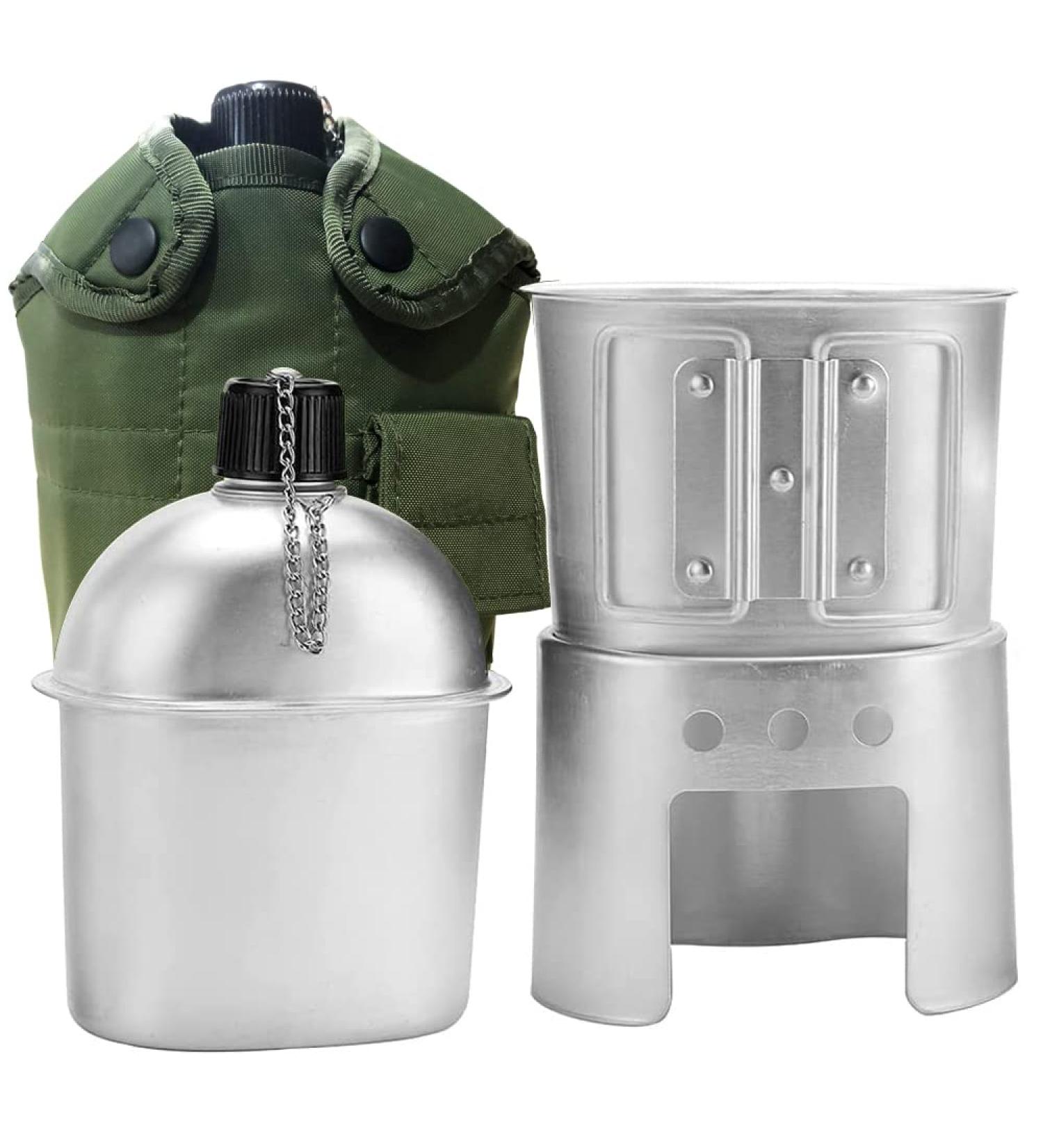 Portable Military Canteen Cup Stove Pouch Set for Camping & Hiking - 4Pcs/Set - Buy Online on GoSupps.com