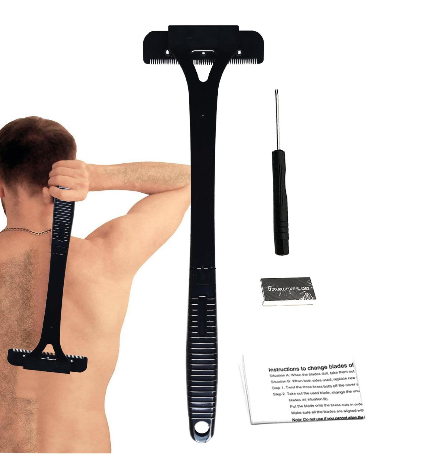 Premium Men's Body Hair Cutter - Long Handle Back Razor for Fast Trimming - Portable & Foldable - K Black - Buy Online on GoSupps.com