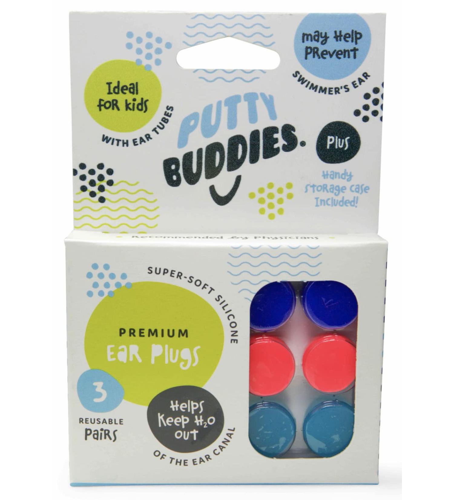 Putty Buddies Original Swimming Earplugs - 3-Pair Pack in Purple/Teal/Magenta - Soft, Comfortable Ear Plugs for Kids - Water Block Technology - Buy Online on GoSupps.com