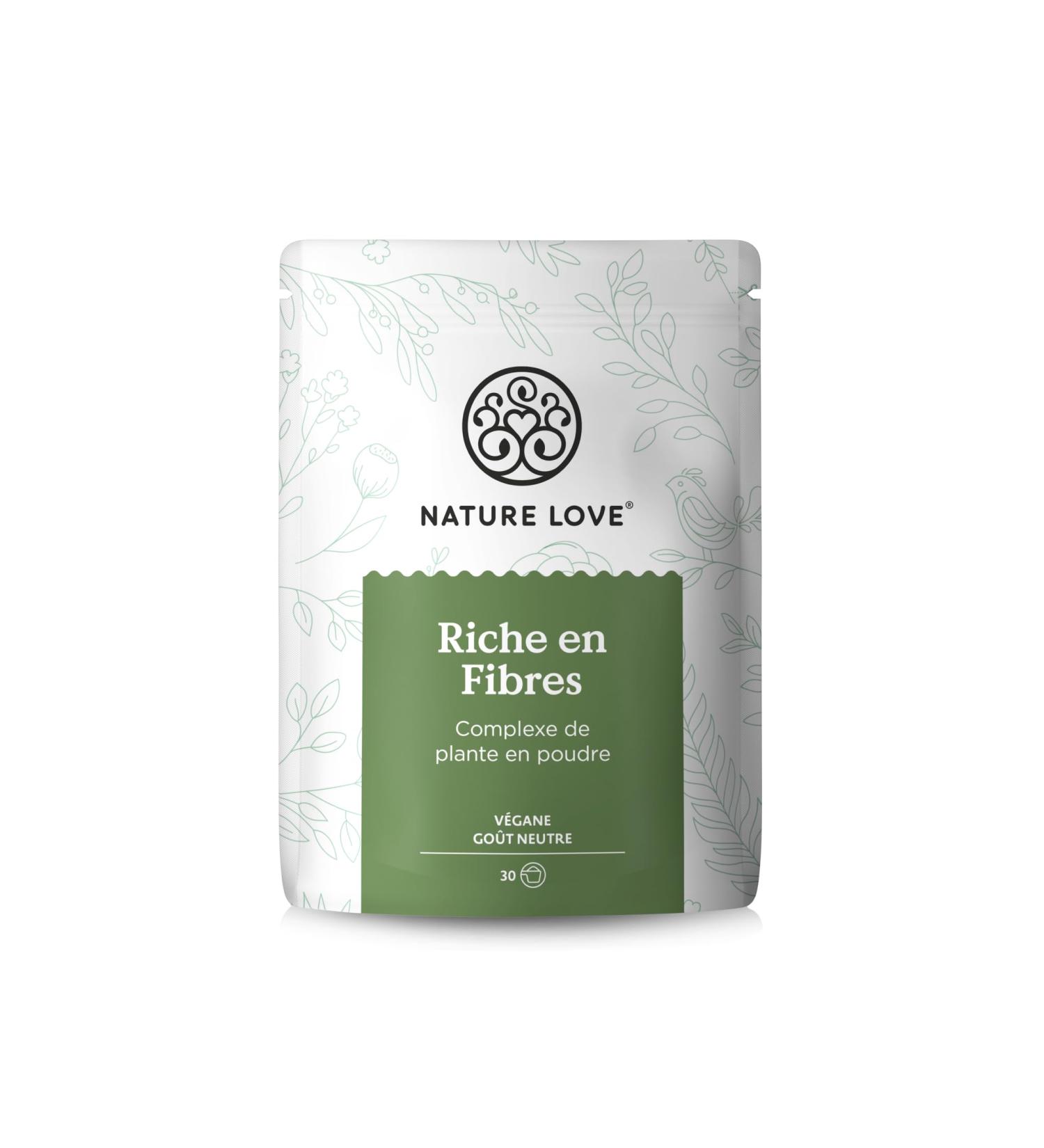 NATURE LOVE Rich in fibers - 450 g of powder - organic quality fibers: flea seed husks acacia fibers inulin oat fiber etc. - ideal with intestinal treatment - vegan controlled in the laboratory - Buy Online on GoSupps.com