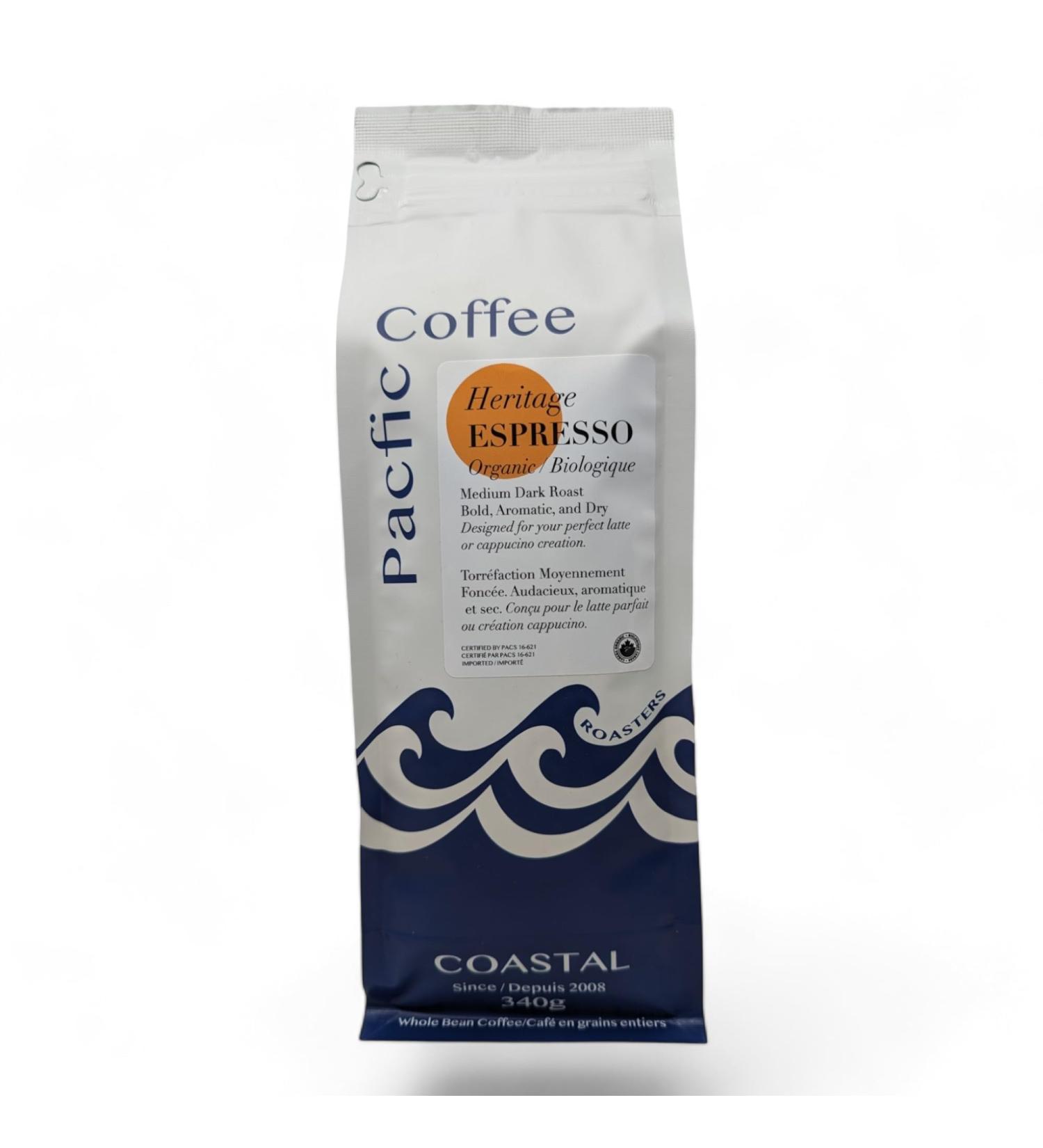 Pacific Coffee Roasters Organic Heritage Espresso 340g Organic Heritage Espresso 340 g (Pack of 1) - Buy Online on GoSupps.com