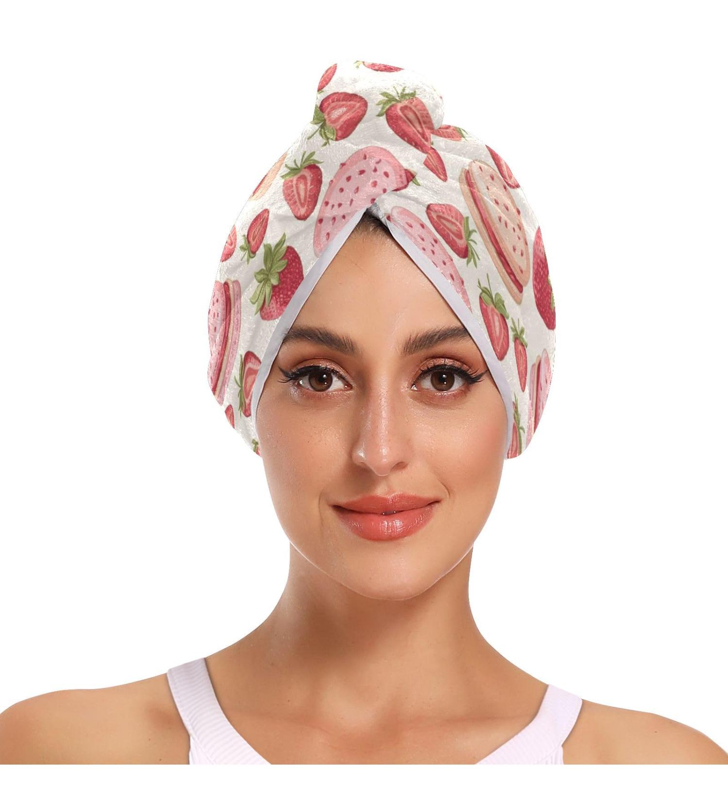 Shop Pink Strawberry Cakes Hair Towel 2 Pack - Super Absorbent Quick Dry Hair Turbans for Women & Girls - Buy Online on GoSupps.com