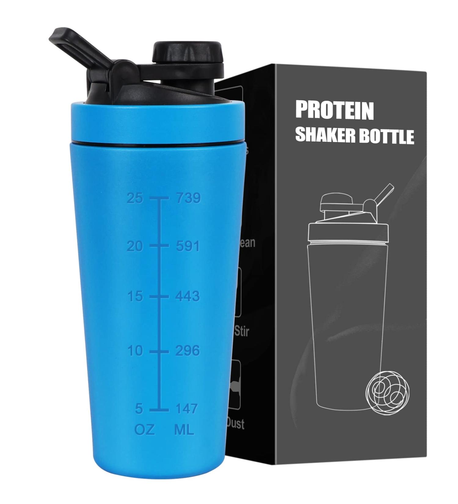 Rocky & Chao 900ml Stainless Steel Protein Shaker - Blue Sports Mug with Ball for Fitness & Egg Whites - Buy Online on GoSupps.com