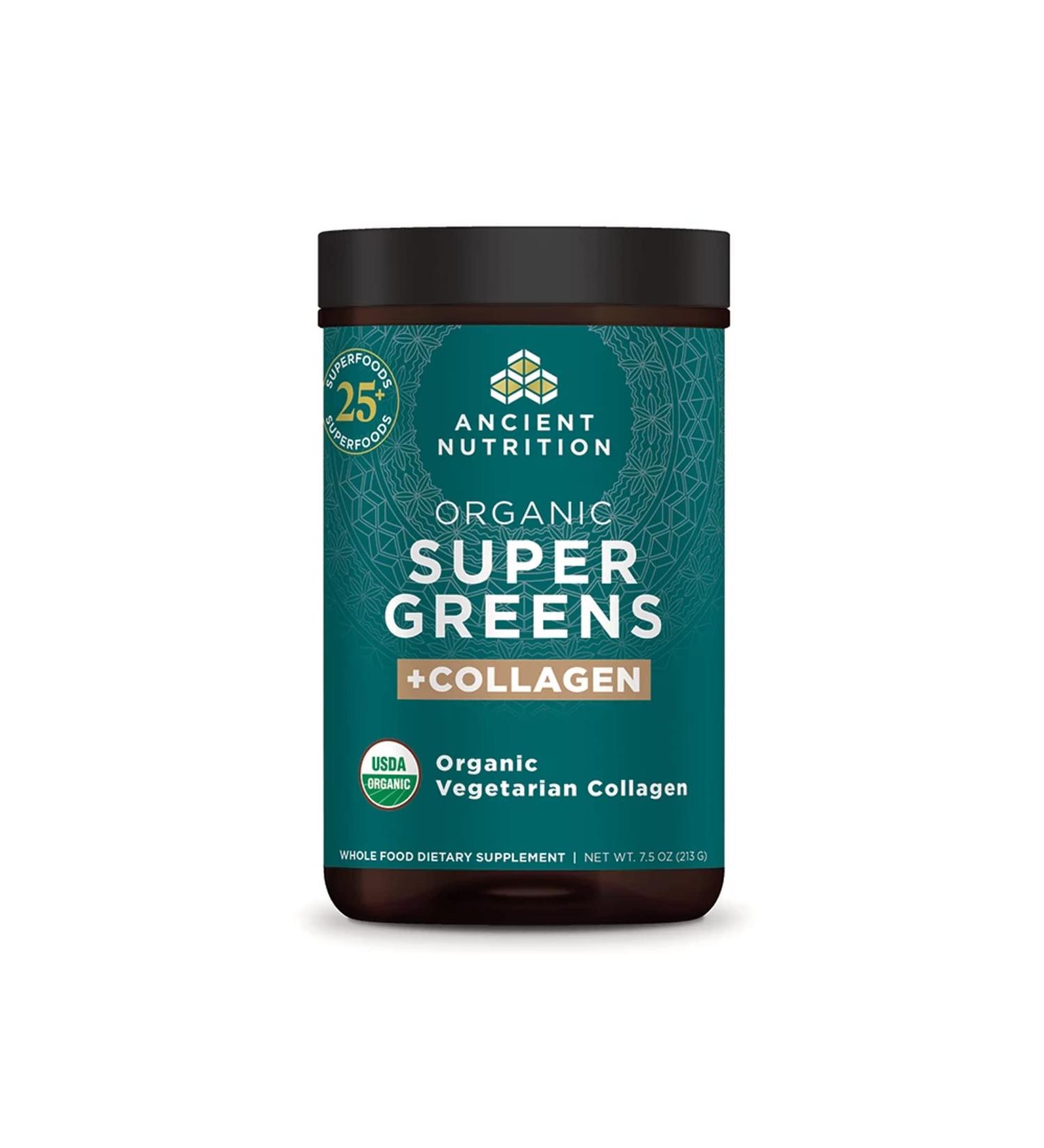 Ancient Nutrition Supergreens Powder Organic Superfood Powder with Collagen Made from Real Fruits Vegetables and Herbs for Digestive and Energy Support 25 Servings 7.5oz Collagen 25 Servings (7.5 Ounce) - Buy Online on GoSupps.com