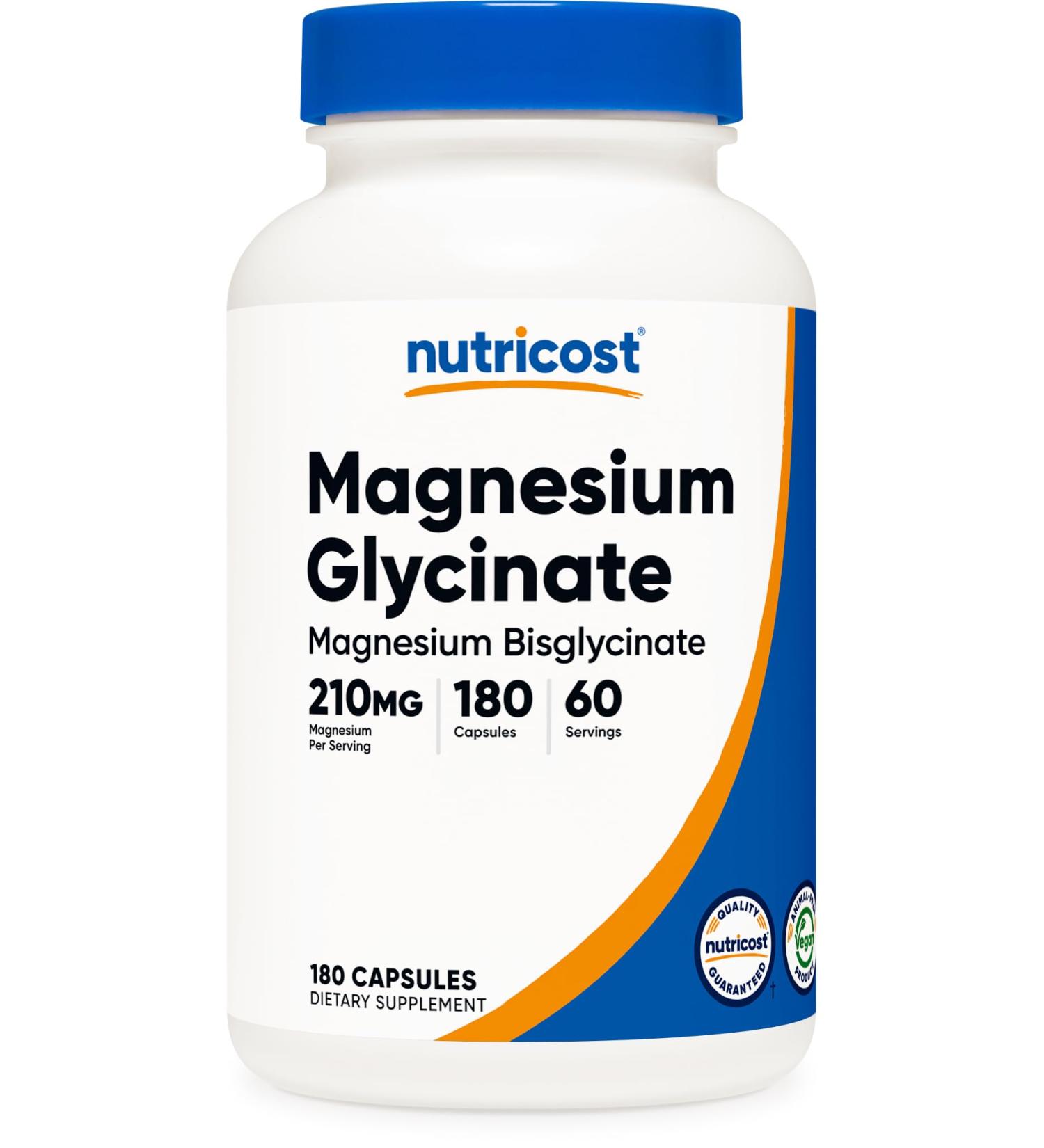 Nutricost Magnesium Glycinate Capsules (180 Capsules 210 mg Per Serving) - Magnesium Glycinate Supplement for Gentle Absorption 180 Count (Pack of 1) - Buy Online on GoSupps.com