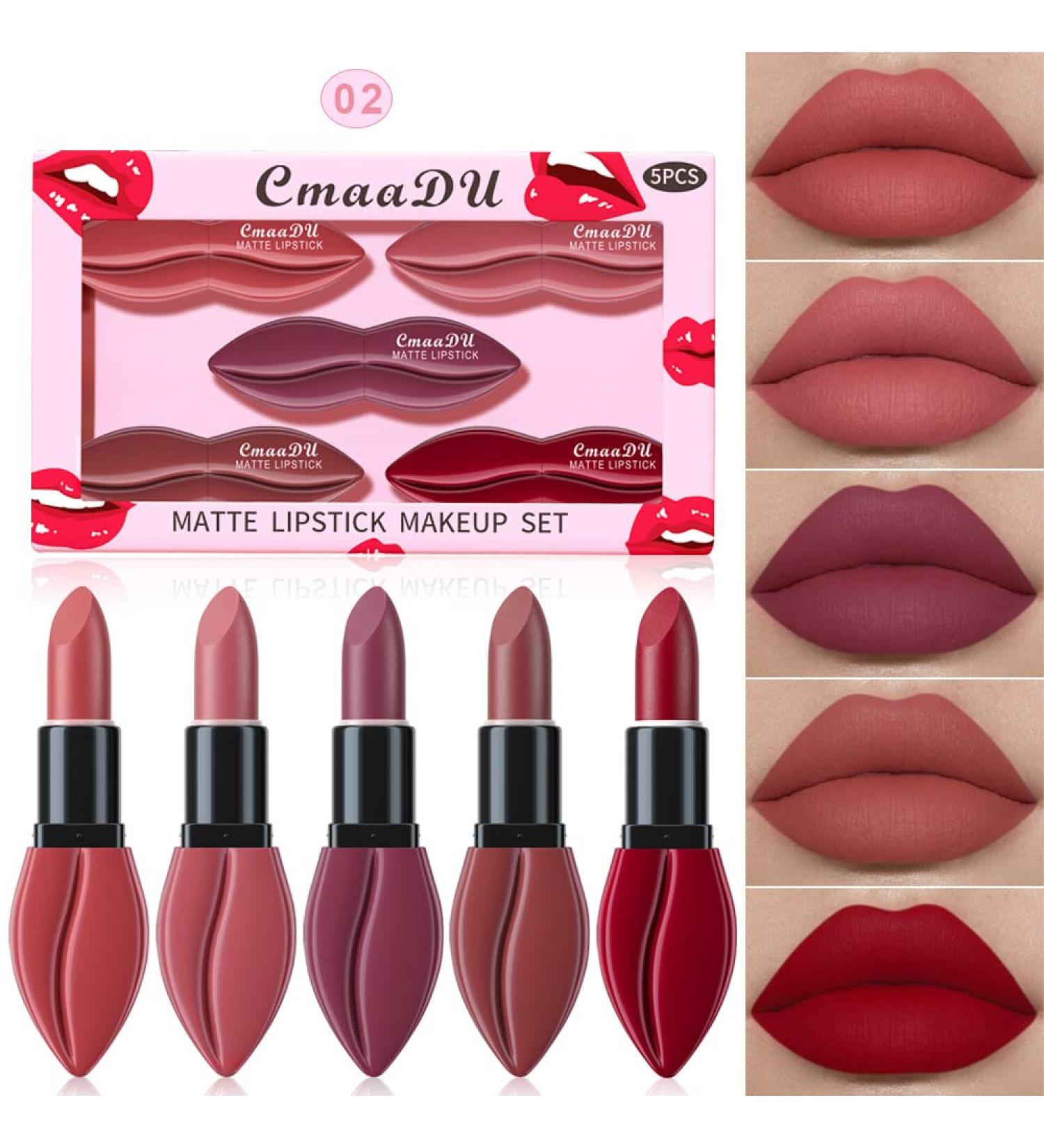 evpct Long Lasting Matte Velvet Lipstick Set - Mauve Nude Beige Brown Plum Purple Dark Ruby Red - Smudge Proof Lip Stick Pack for Women (5 Count) - Buy Online on GoSupps.com